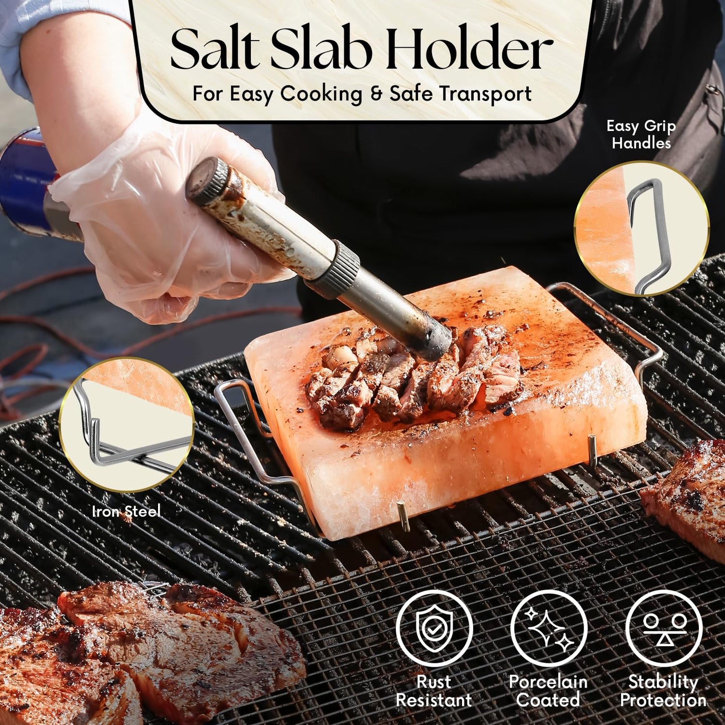 UMAID Himalayan Salt Block For Grilling, Cooking, Cutting and Serving,8X8X1.5 Food Grade Himalayan Pink Salt Stone on Stainless Steel Plate & Recipe Pamphlet, Unique Gifts for Men, Women, Chef, Cooks