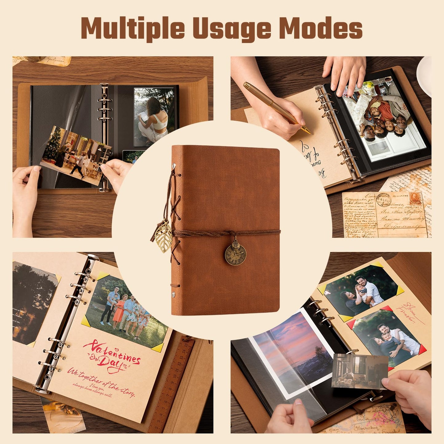 Travel Scrapbook Album Waterproof Photo Album with Writing Space 64 Pages Self Adhesive & 40 Journaling Pages DIY Memory Photo Book Photo Scrapbook Album Kit for Wedding Family Vacation