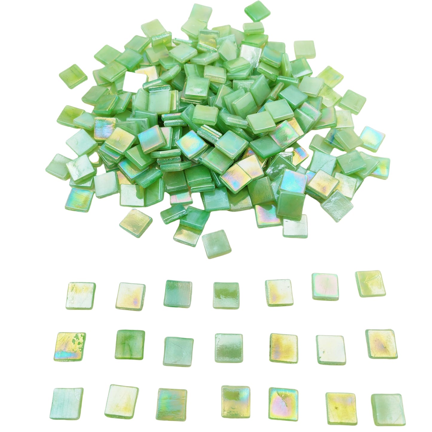 1.1 LB Ice Jade Mosaic Tiles, 0.59“ Square Glass Mosaic Pieces for Art Crafts,250PCS Easy Cut Painting Mosaic Puzzle Material Cut Handmade (Iridescent Light Green)