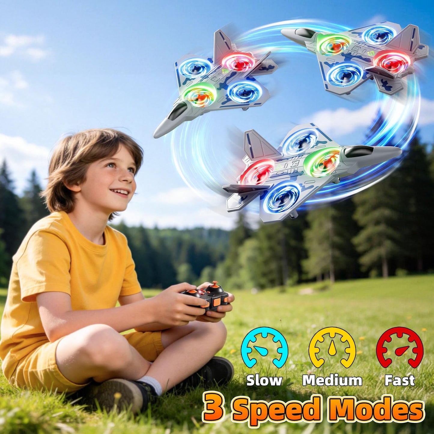Remote Control Airplane Drone for Kids Ages 4-6-8-10-12, RC Plane Jet Drone with One Key Take Off-Landing, Headless Mode, 360° Flip for Kids Boys Beginners, Outdoor Flying Toys Birthday Gifts for Boys