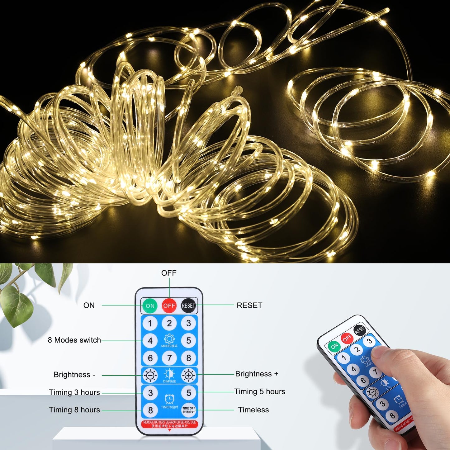 WIND STAR Solar Rope Lights Outdoor, 72FT 200 LED Solar Powered Tube String Lights Decorative with Remote, 8 Modes IP67 Waterproof, for Yard Garden Fence Party Camping Wedding, Warm White