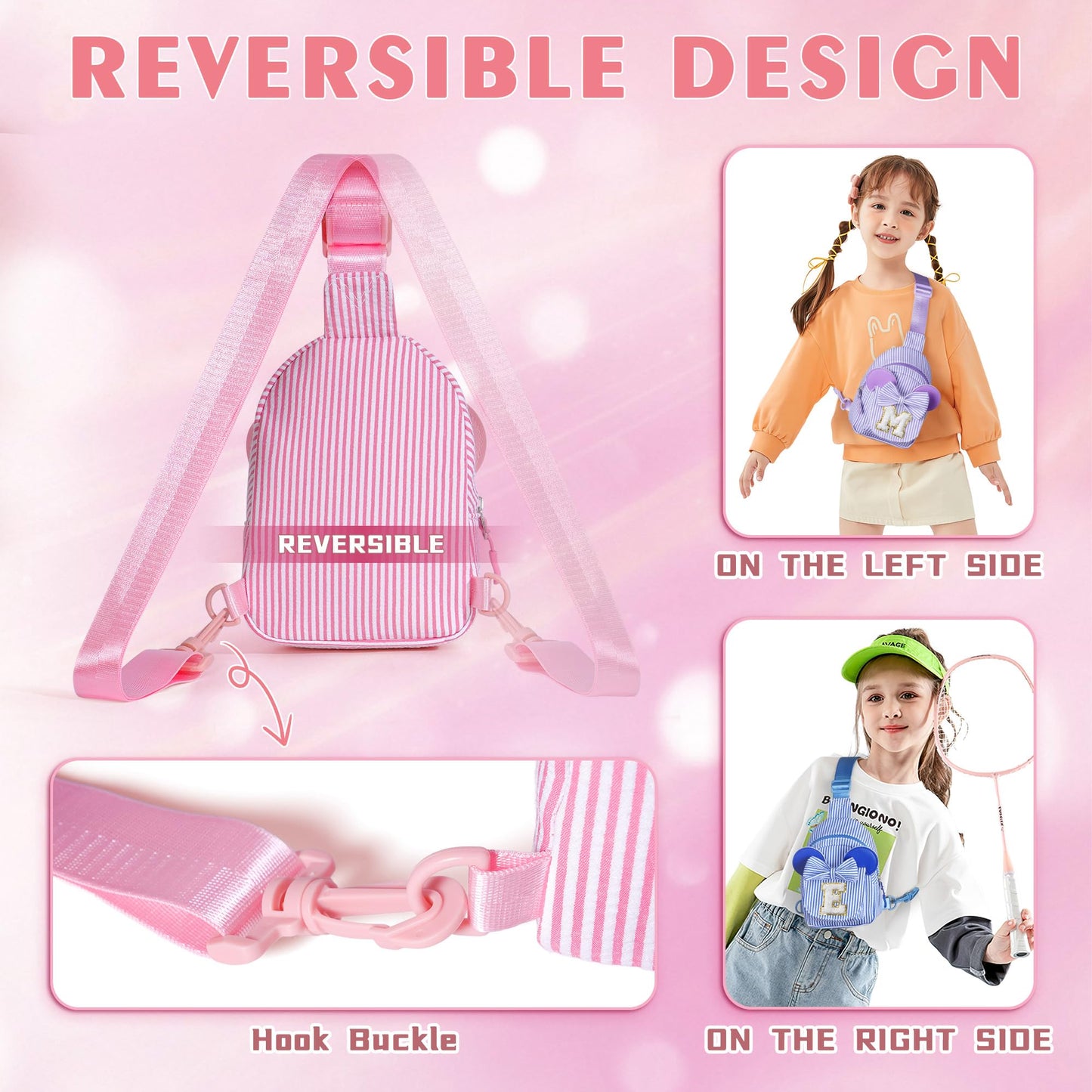 QLOVEA Birthday Gifts for Girls Kids, Personalized Small Initial Pink Sling Bag for Kid Girls | Small Initial Monogram Fanny Packs Crossbody Bag Purse for Girl Kid Year Old Birthday Gifts (Pink A)
