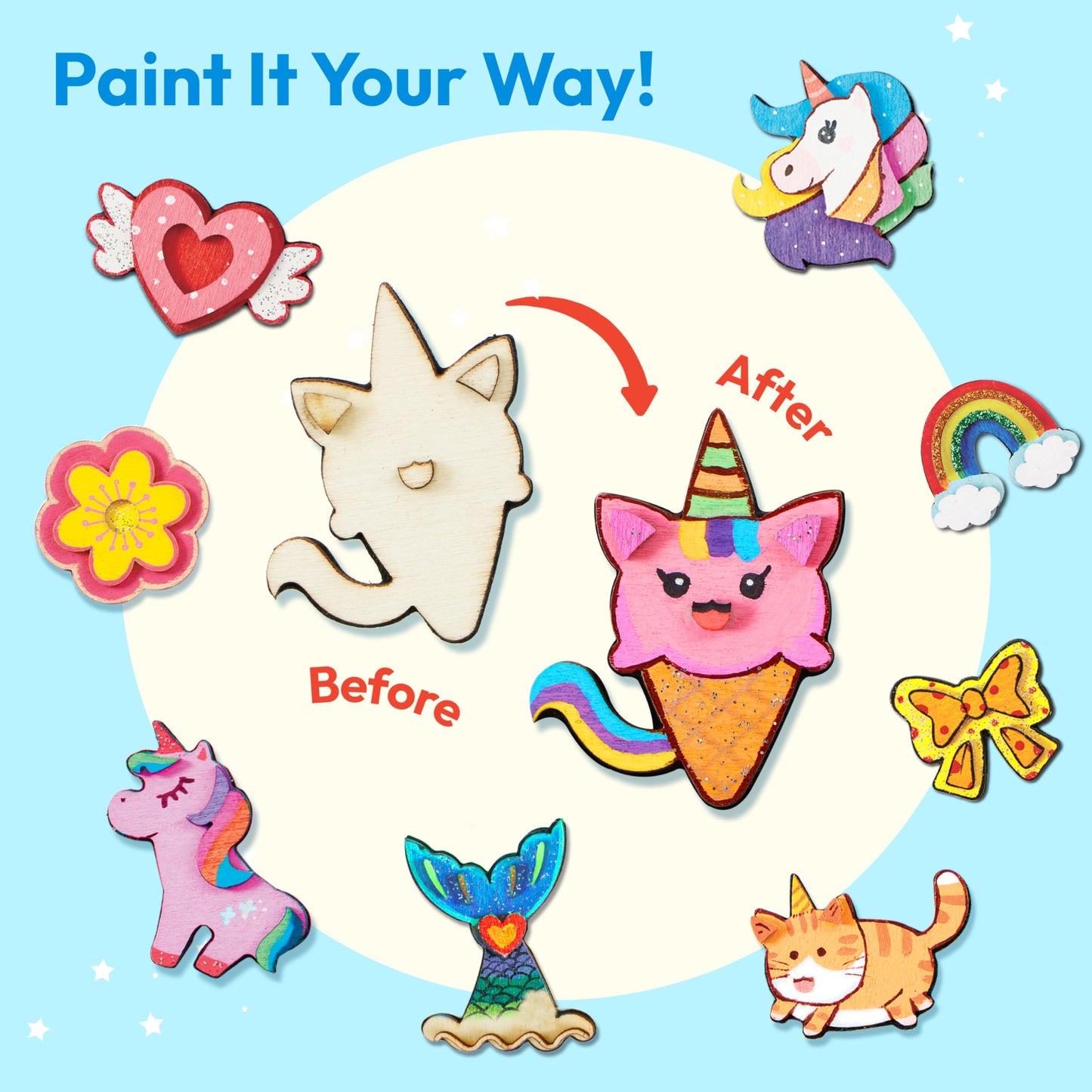 JOYIN 12 pcs Fantasy Wooden Magnets, Kids Unicorn Painting Craft, Spring and Rainy Day Activities School Art Projects, Toys for Kids Aged 3+ Birthday Easter
