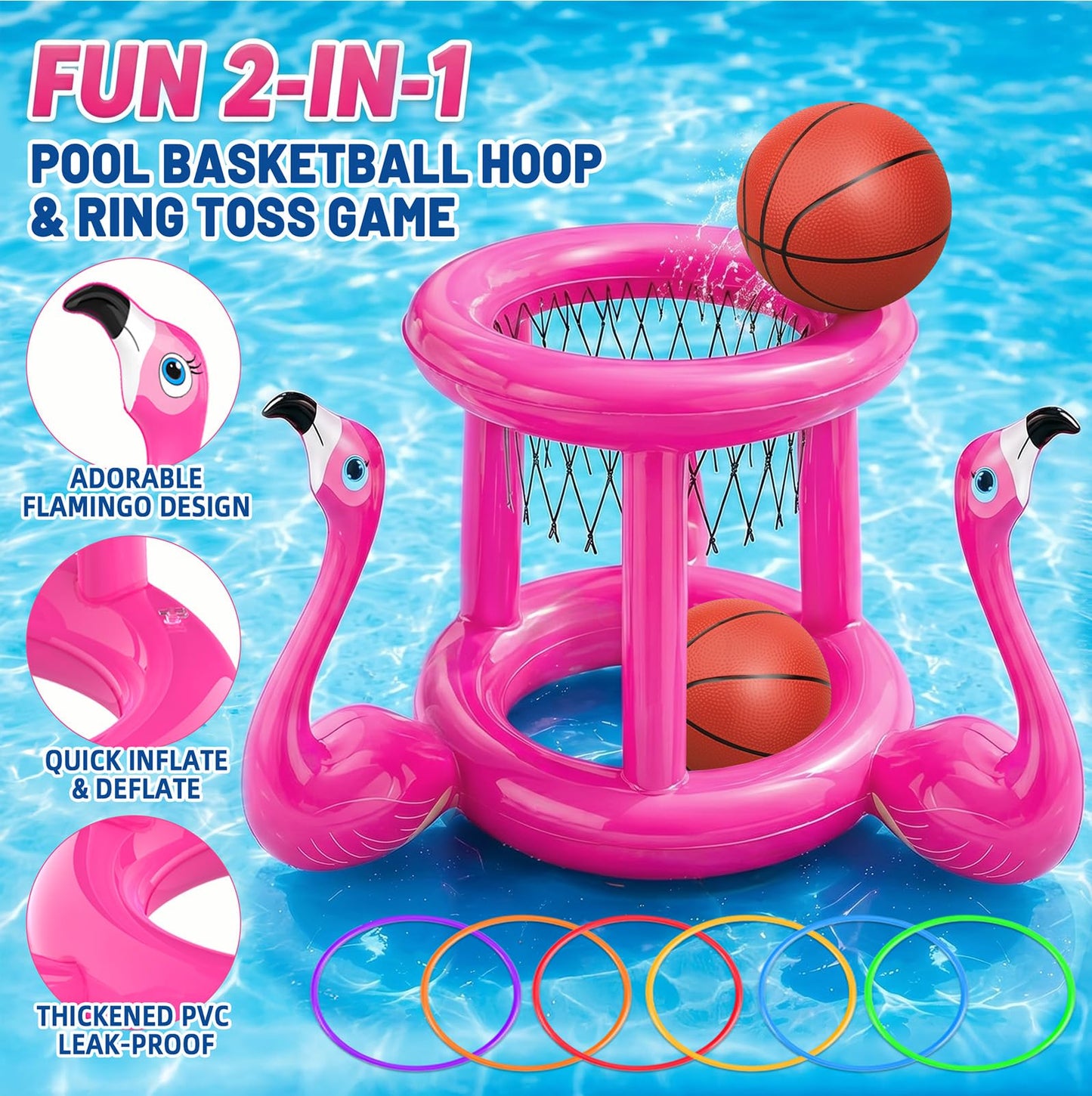 H-Style Pool Toys Pool Floats Pool Games for Kids Adult, Inflatable Pool Basketball Hoop & Ring Toss Game, 2-in-1 Pool Floating Outdoor Party Water Toy for Adults Family Kids Ages 4-8-12 (Pink-1)