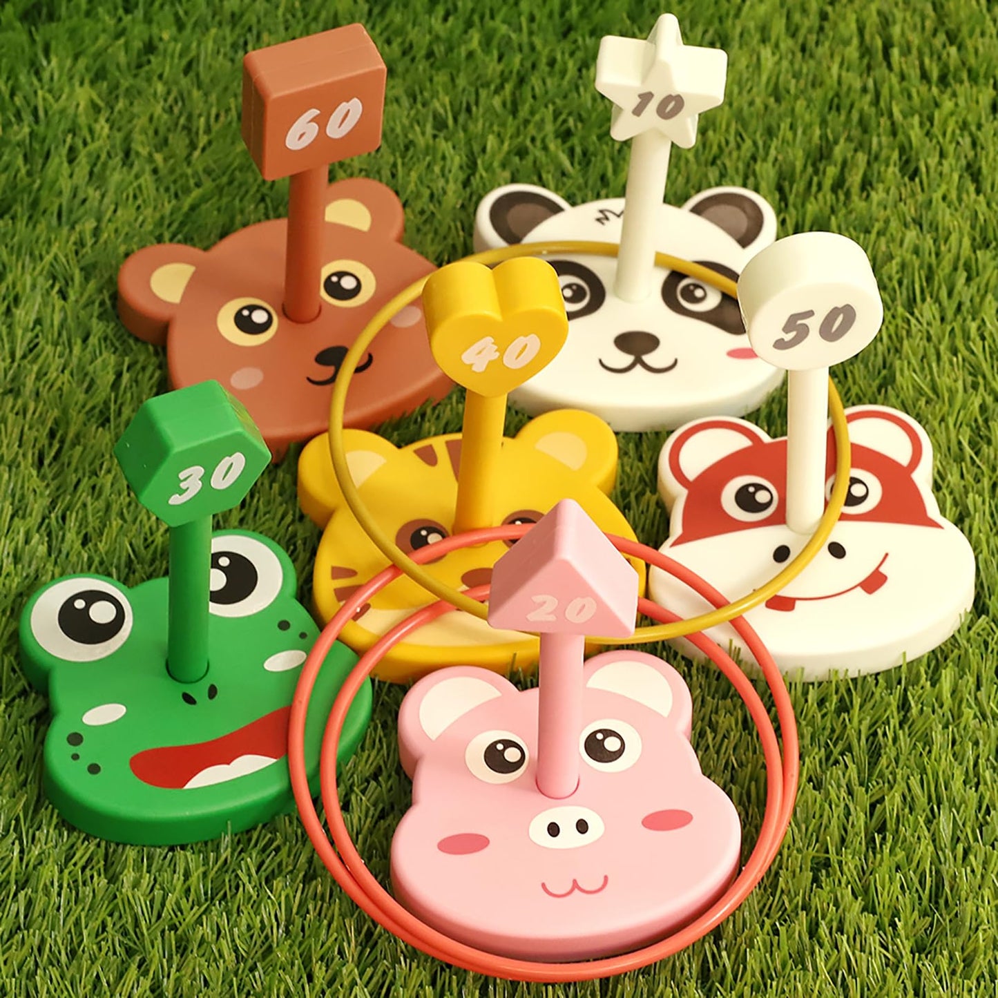 Animal Ring Toss Game Toy Set for Kids, 6 Targets Stands & 36 Rings Combo, Indoor Outdoor Party Yard Family Adults Activity, Holiday Present Birthday Gift for Toddlers Boys Girls Child Ages 3+