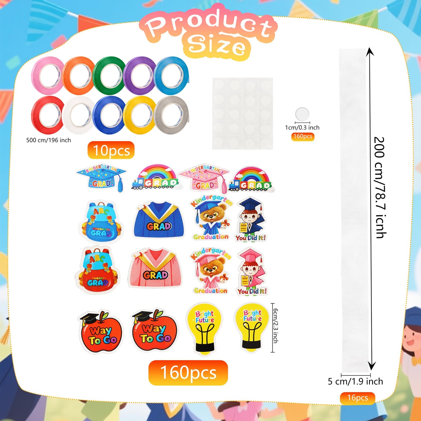 Barblog 220 Pcs Kids Preschool Graduation Candy Lei Making Kit Including 20 Candy Lei Tubing 160 Graduation Paper Cut 30 Rolls Ribbons 10 Sticky Dots for Kindergarten Graduation Party (Pink Set)
