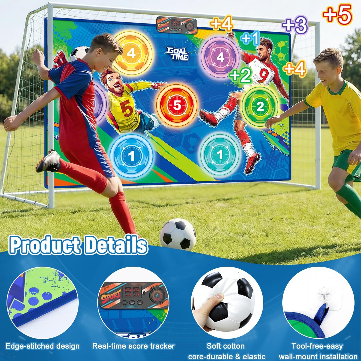 WUPIOS Electronic Scoring Soccer Toy Game Mat Set for Kids, Indoor Outdoor Toss Soccer Target Game with Real-Time Score, 2 Soft Soccer & Goal, Birthday Gifts for 3-5/6-8/8-12 Years Old Boys Girls