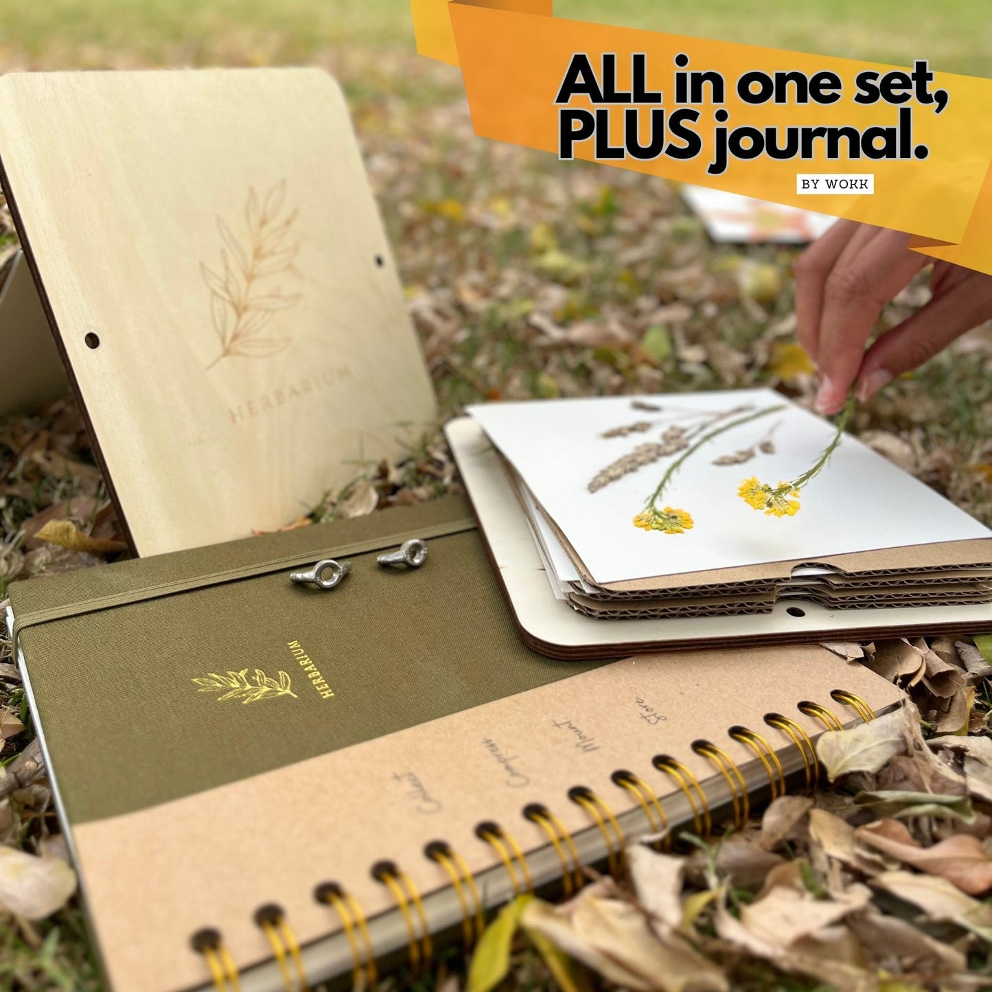 WOKK Flower Press with Herbarium Journal | Flower Preservation Kit, Leaf Press Kit for Making Cards, Plant Press for Adults and Kids, Added Journal for Pressed Plants Art Preservation