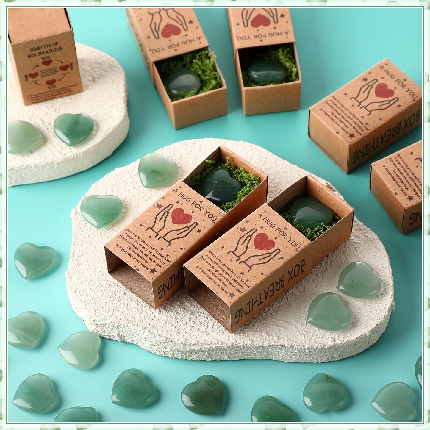 Landical 50 Sets Mother's Day Pocket Hug Token Gifts Bulk Little Heart Rocks Small Crystal Heart Stones Bulk with Boxes for Birthday Party Colleagues Family Celebration of Life Gifts (Green)