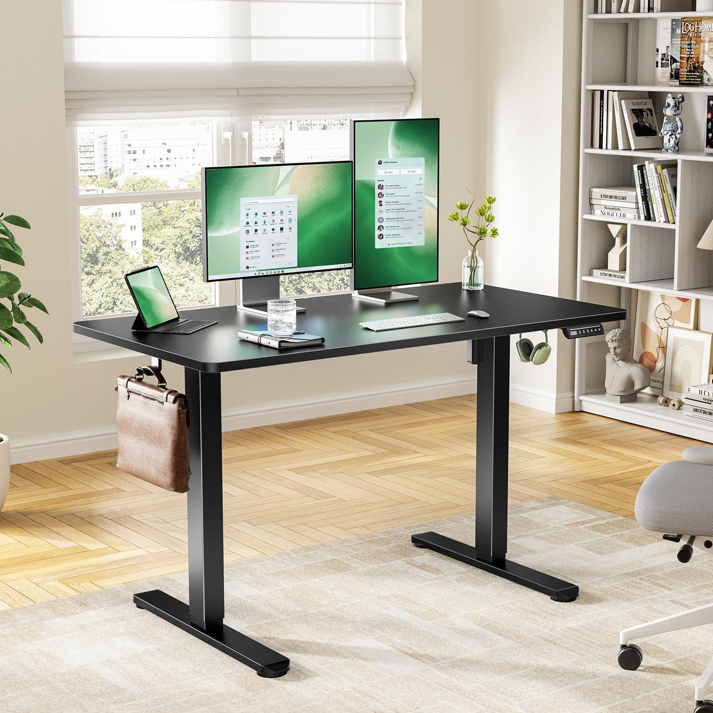 Marsail Electric Standing Desk with One-Piece Desktop,63 x 30 inch Height Adjustable Office Gaming Computer Desk with Deeper Tabletop, Stand up Desk with 4 Memory Presets, table for Bedroom,2 Packages