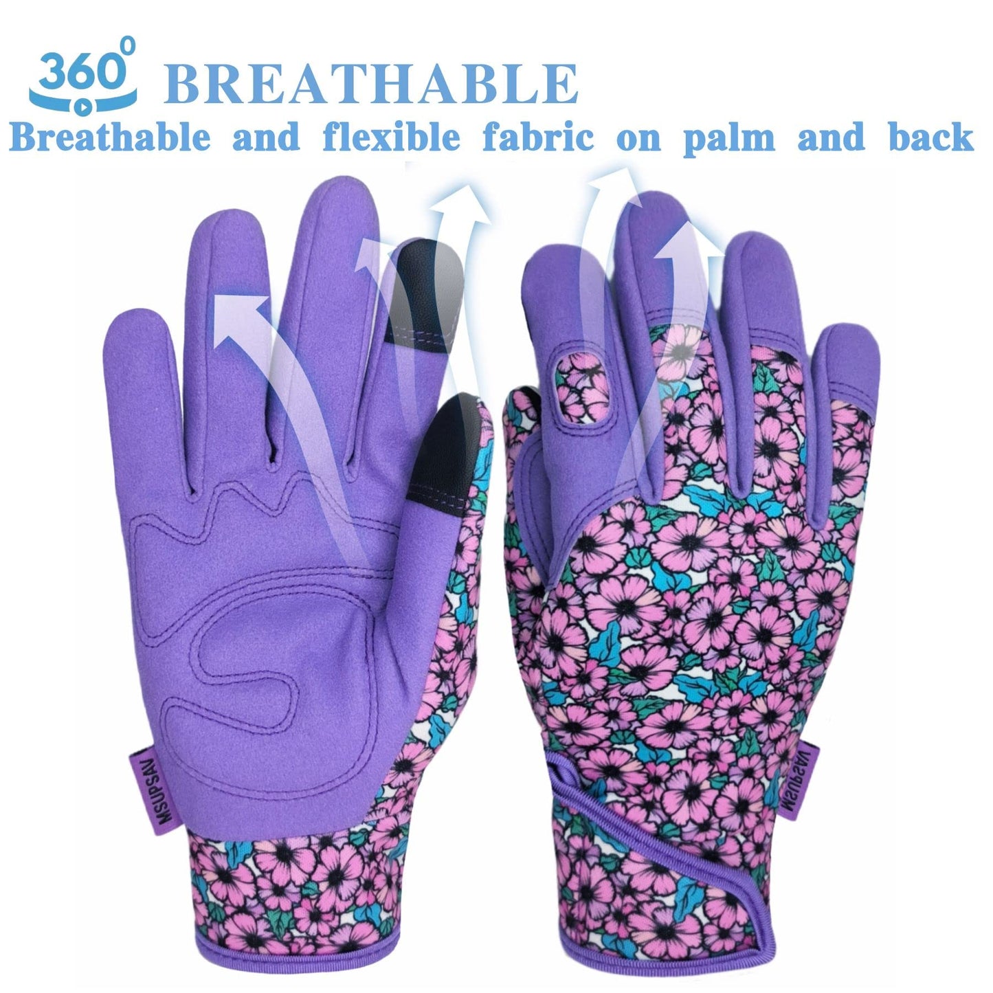 MSUPSAV Gardening Gloves for Gardening,Synthetic Leather Garden Gloves,Work Gloves with Touch Screen,Gardening Gifts for Women,Purple, Medium