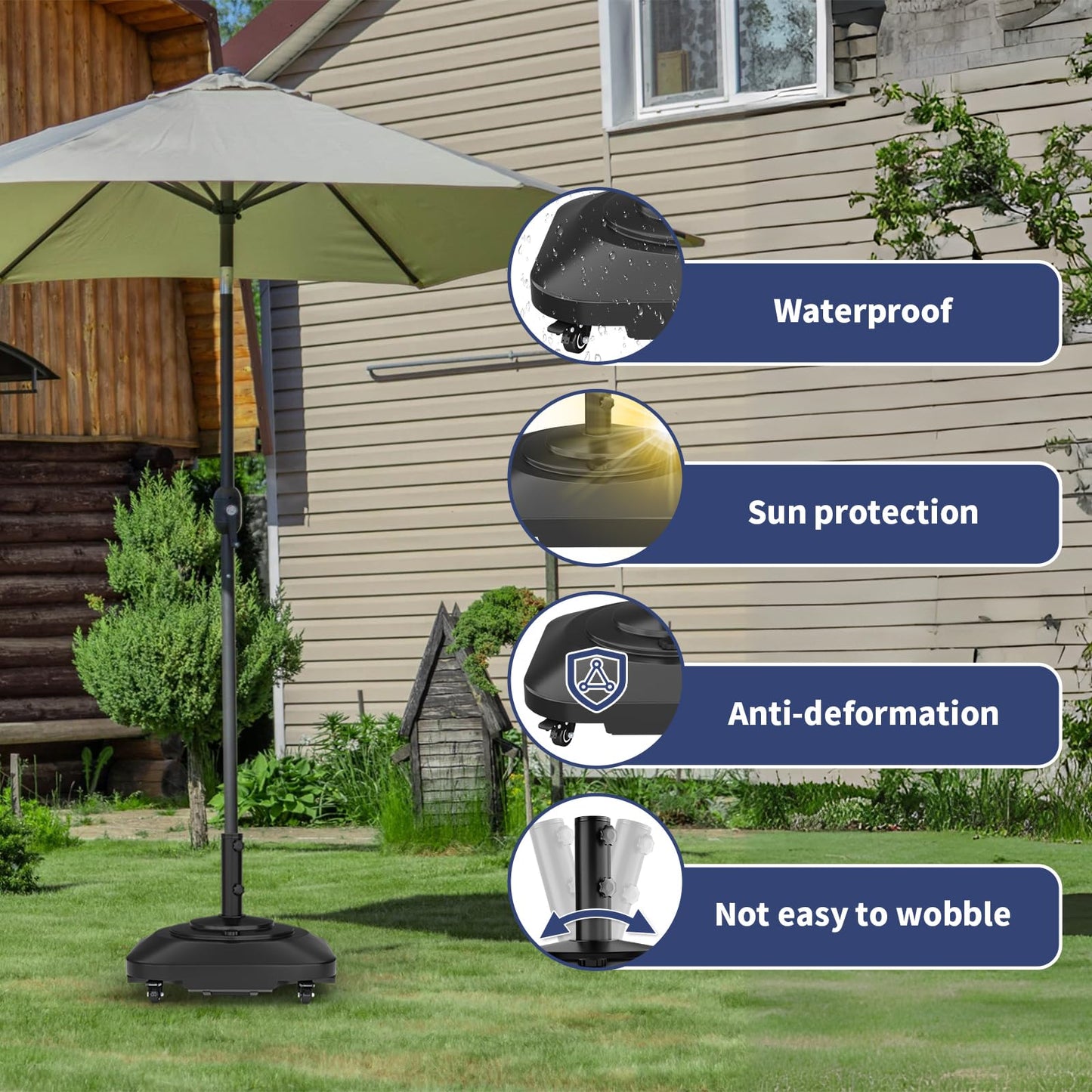 PGGP Patio Umbrella Base Heavy Duty with Wheels, Max 100lb Fillable Umbrella Stand Mobile Square Market Stand, Windproof Outdoor Umbrella Holder for Deck, Poolside, Lawn, Fits Muti Sized Umbrellas