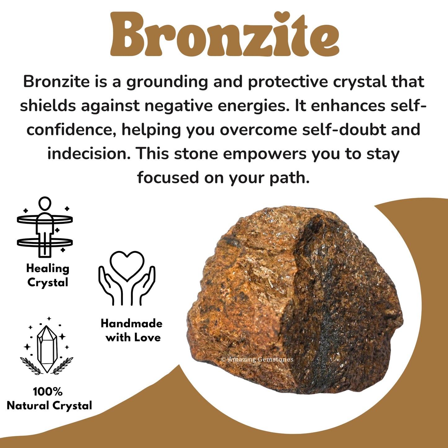 Amazing Gemstone Bronzite Raw Crystals and Healing Stones, Natural Rocks for Tumbling and DIY Raw Stones and Crystals (1 Piece)