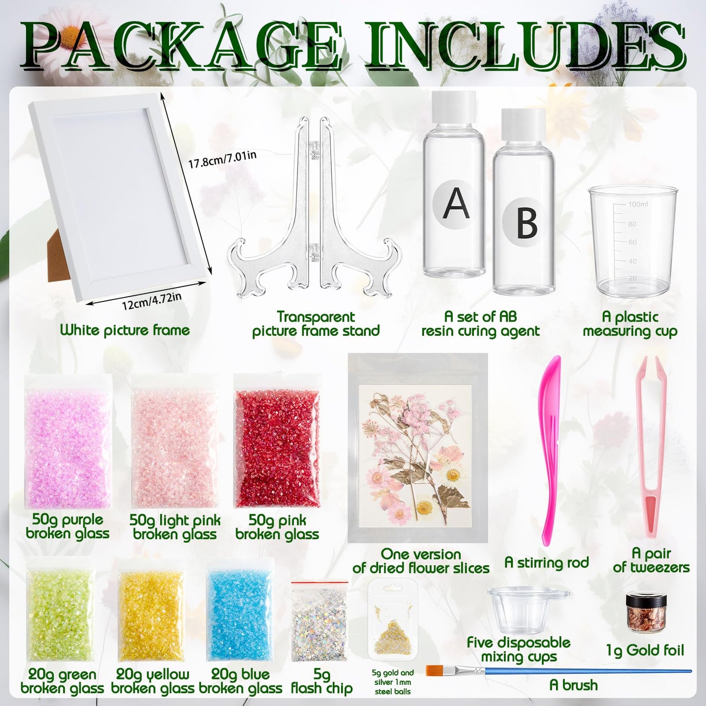Novabright DIY Dried Flower Crushed Glass Art Kit for Adults Beginners, Sea Glass Mosaic Resin Craft Set for Home Decor, Wedding Gifts Handmade Boho Home Bedroom Office Bookshelf Table Decoration