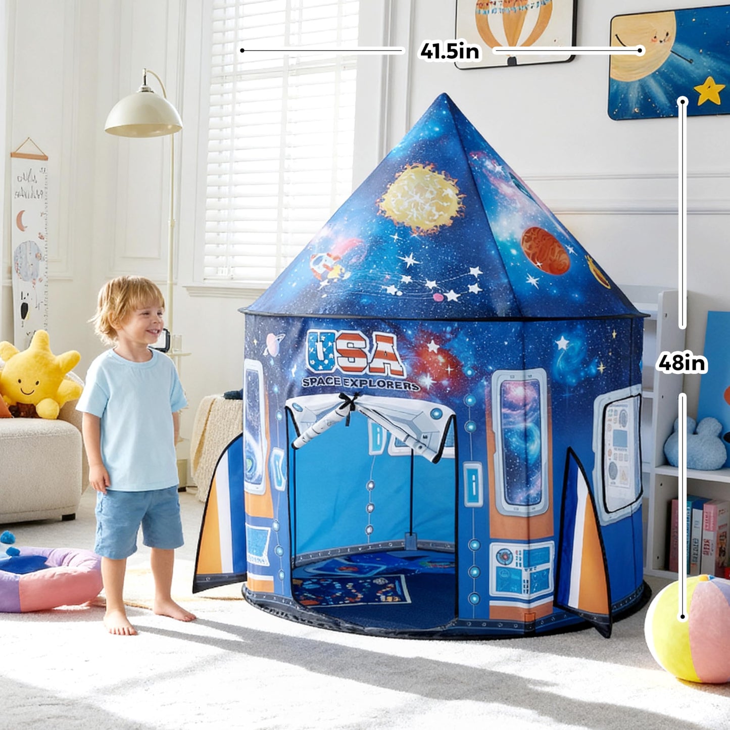 JOYIN Rocket Ship Play Tent for Kids – Glow-in-the-Dark Space Tent with Starry, Astronaut Spaceship Foldable Playhouse for Boys & Girls, Indoor Outdoor Kids Pop-up Play House, Toddler Birthday Toy