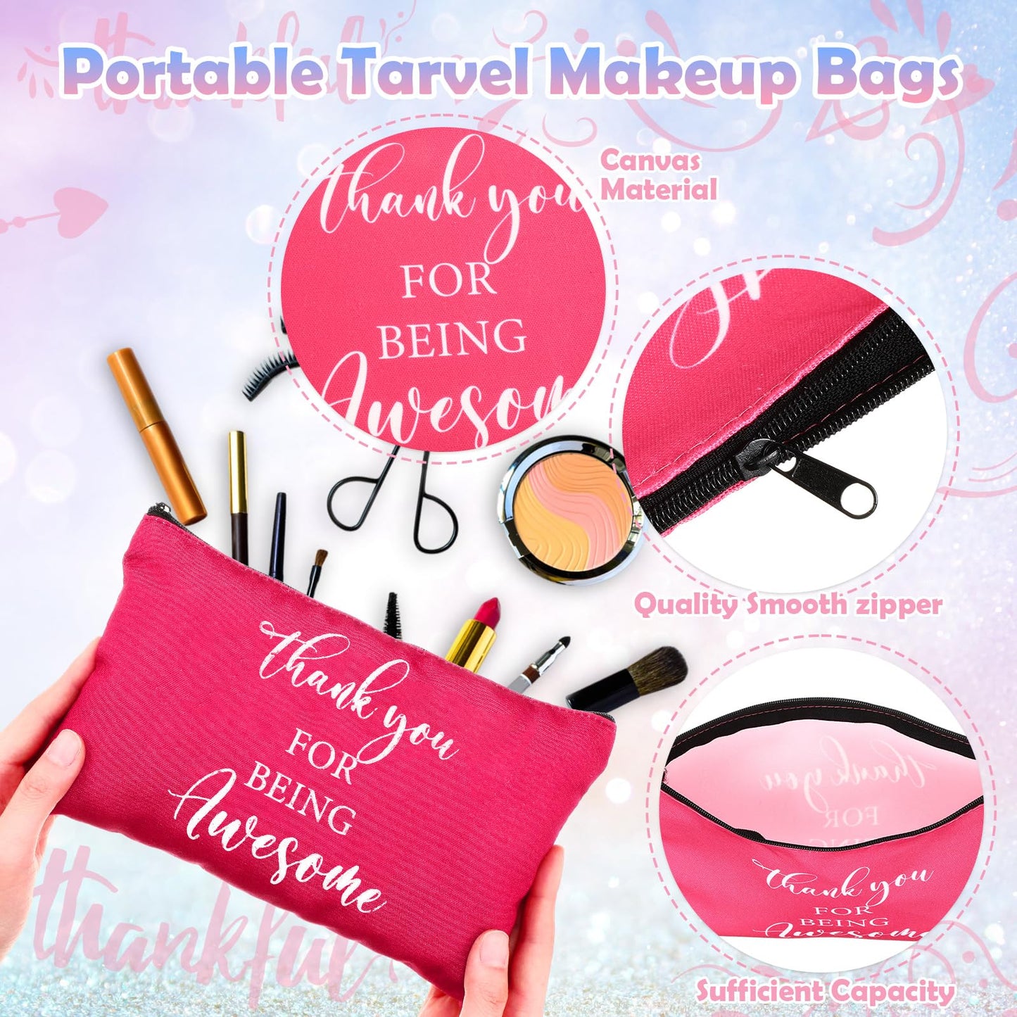 Funnymoom 50 Pcs Employee Appreciation Gift for Women 24 oz Thank You Plastic Tumbler with Inspirational Notepads Ballpoint Pens Makeup Bag Keychain Professional Gifts for Coworker Holiday
