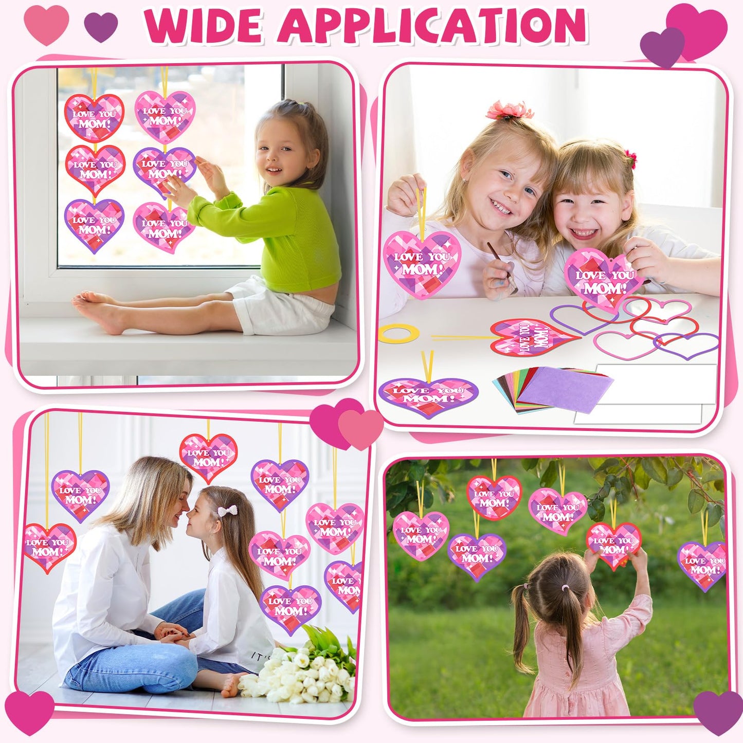 Qyeahkj 36 Set Mother Day Heart Suncatchers Crafts for Boys and Girls DIY Love Hearts Window Tissue Paper Crafts Love Hanging Decor for Classroom Home Activity Art Project Birthday Party Favor Gifts