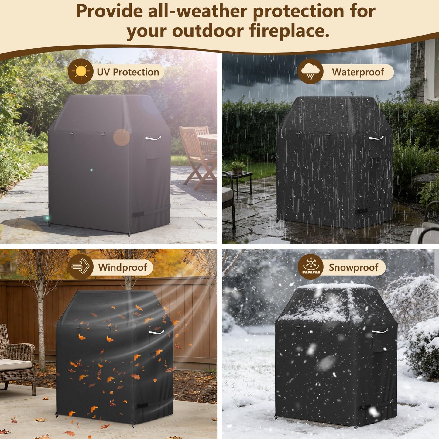 COSHNIBI Outdoor Fireplace Cover,Heavy Duty Waterproof Square Chimineas Fireplace Covers,Cover for Panovue Chiminea Fire Pits,32”L x 24”W x 45”H,Black