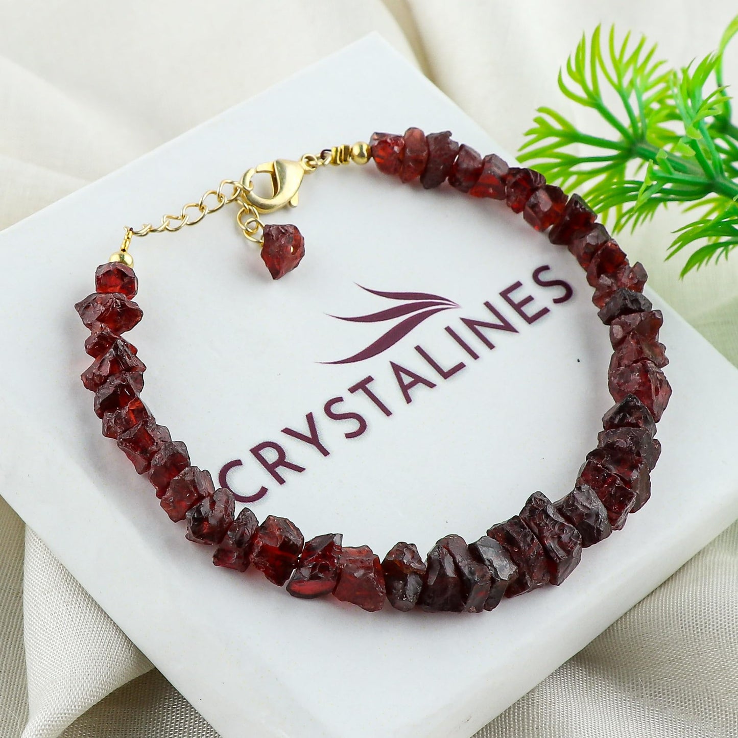 CRYSTALINES Natural Raw Red Garnet Gemstone Bracelet, Rough Stones, Handmade Bohemian Jewelry, Chakra Healing Crystals, 14K Gold Plated, January Birthstone, Christmas Gift (Size-7+1inch)