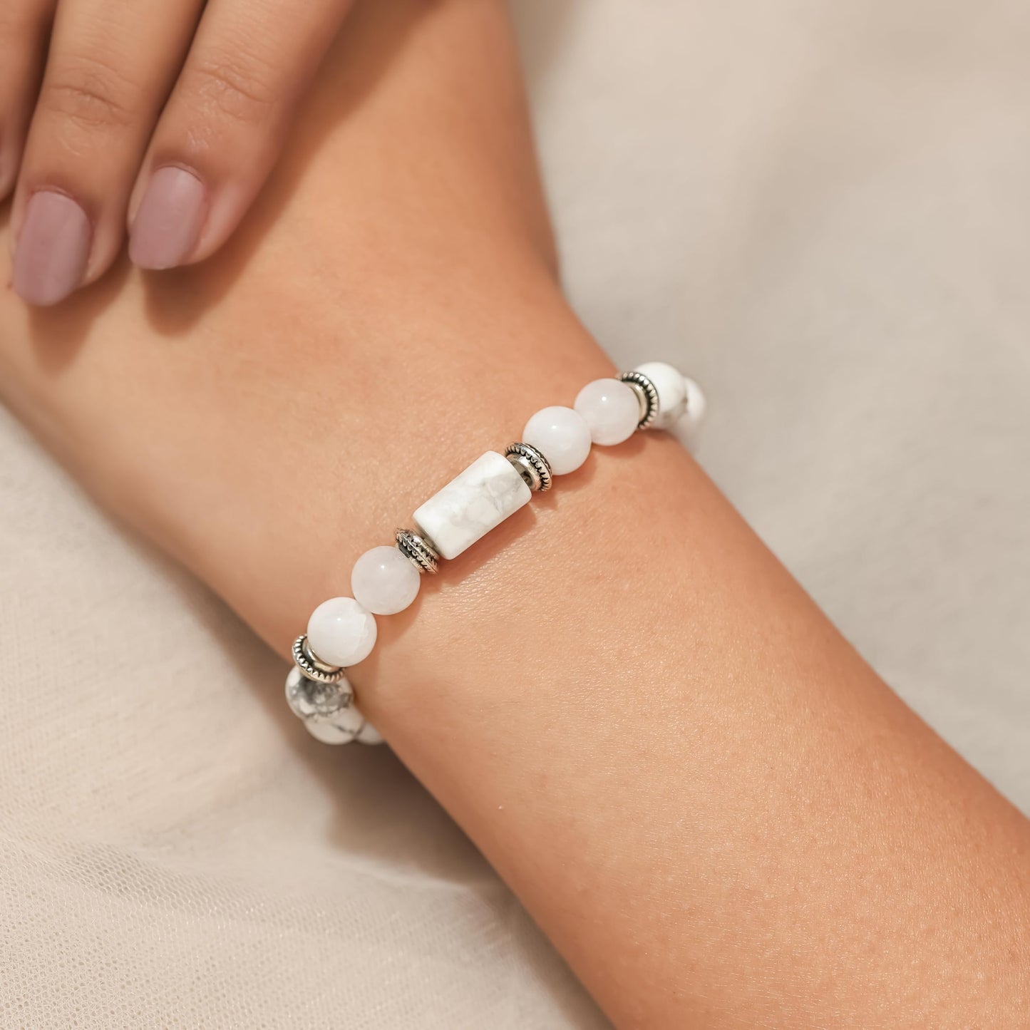 Divine Hindu Howlite Crystal Bracelet | Karka Rashi (Cancer) Zodiac Stone | Certified Natural Healing Crystal | Chakra Balancing | Reiki | Meditation | Gift for Men & Women
