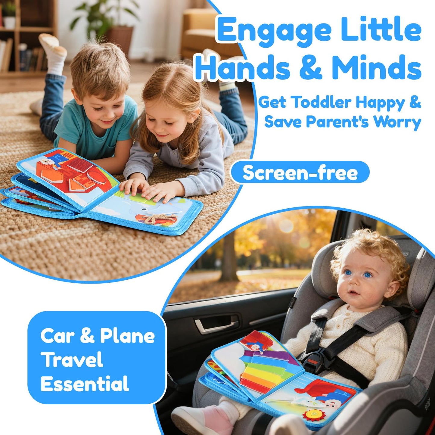 FoenixArte Noah’s Ark Busy Book for Toddlers 1-3, Montessori Quiet Book with 20 Activities, Travel Toy for Fine Motor Learning, Gift for Boys Girls