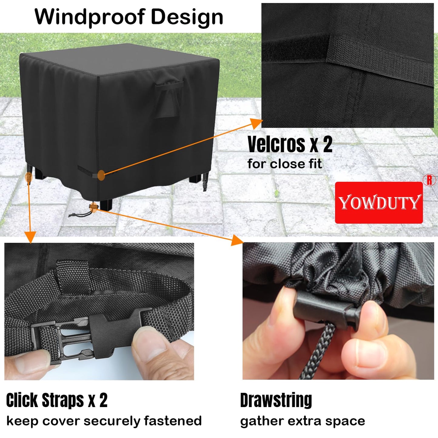 YOWDUTY Propane Fire Pit Cover Square 28 Inch, Waterproof Heavy Duty 600D Gas Fire Pit Table Cover 28x28x25 Inch, Fit 26-28 Inch Firepit Table, All-weather Protection For Patio Fire Table