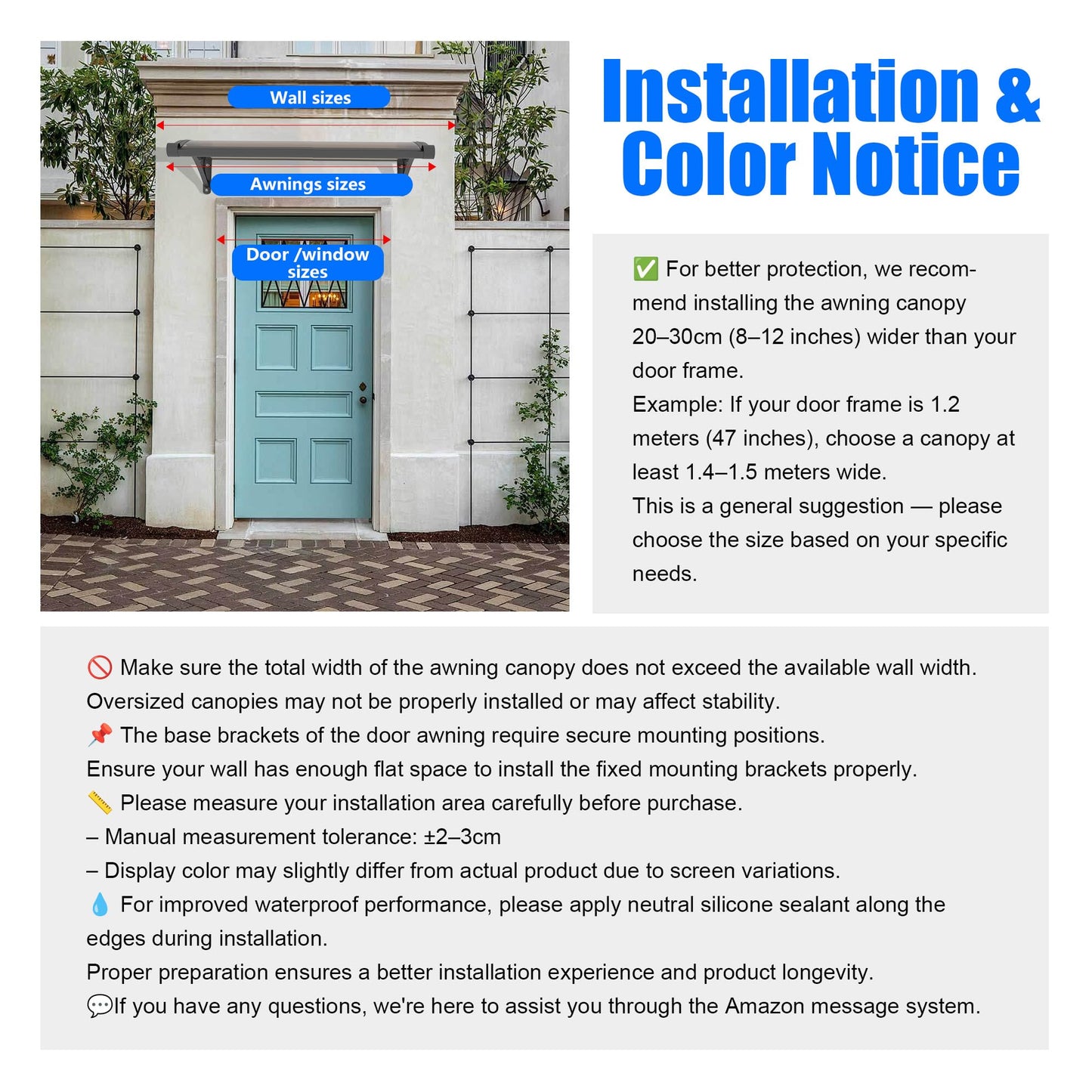 Awning for Door Entrance,32X120 Inches Awnings for Doors,Window Awning Canopy Exterior with Plastic Steel Bracket,Polycarbonate Cover,UV,Rain,Snow Protection for Porch,Patio,Deck