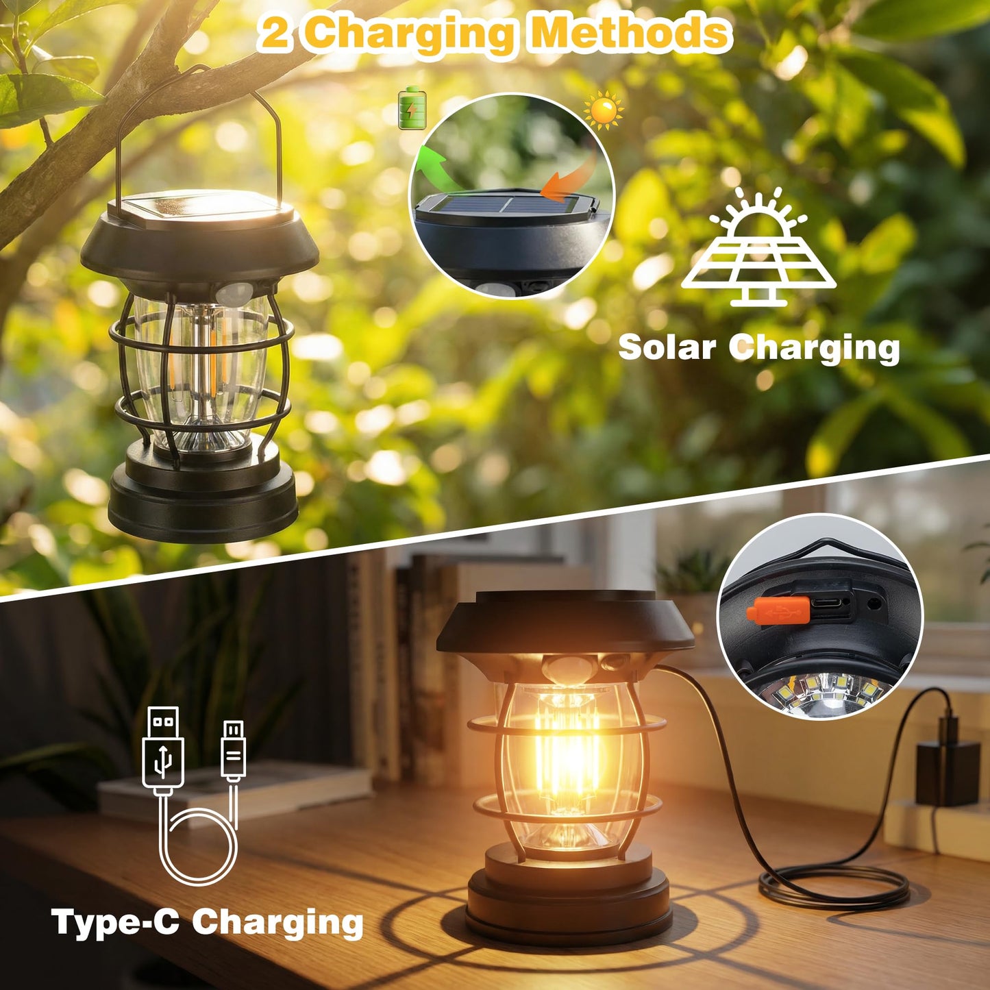 2 Pack Solar Wall Lanterns with 4 Modes, Solar Motion Sensor Lantern IP65 Waterproof Camping Lantern , Exterior Camping Light Front Porch Security Lamps Wall Mount Patio Fence Garage Decorative