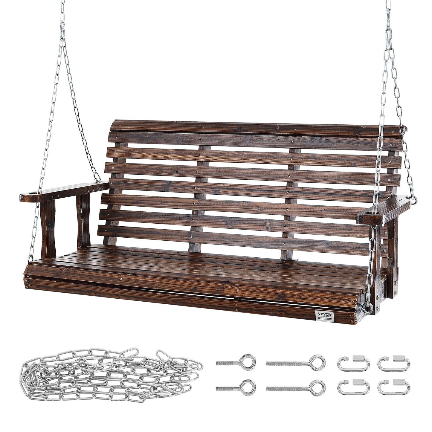 VEVOR Outdoor Wooden Porch Swing, 880lbs 4.5FT Heavy Duty Haning Porch Swings Bench Chair for Patio, Garden and Courtyard