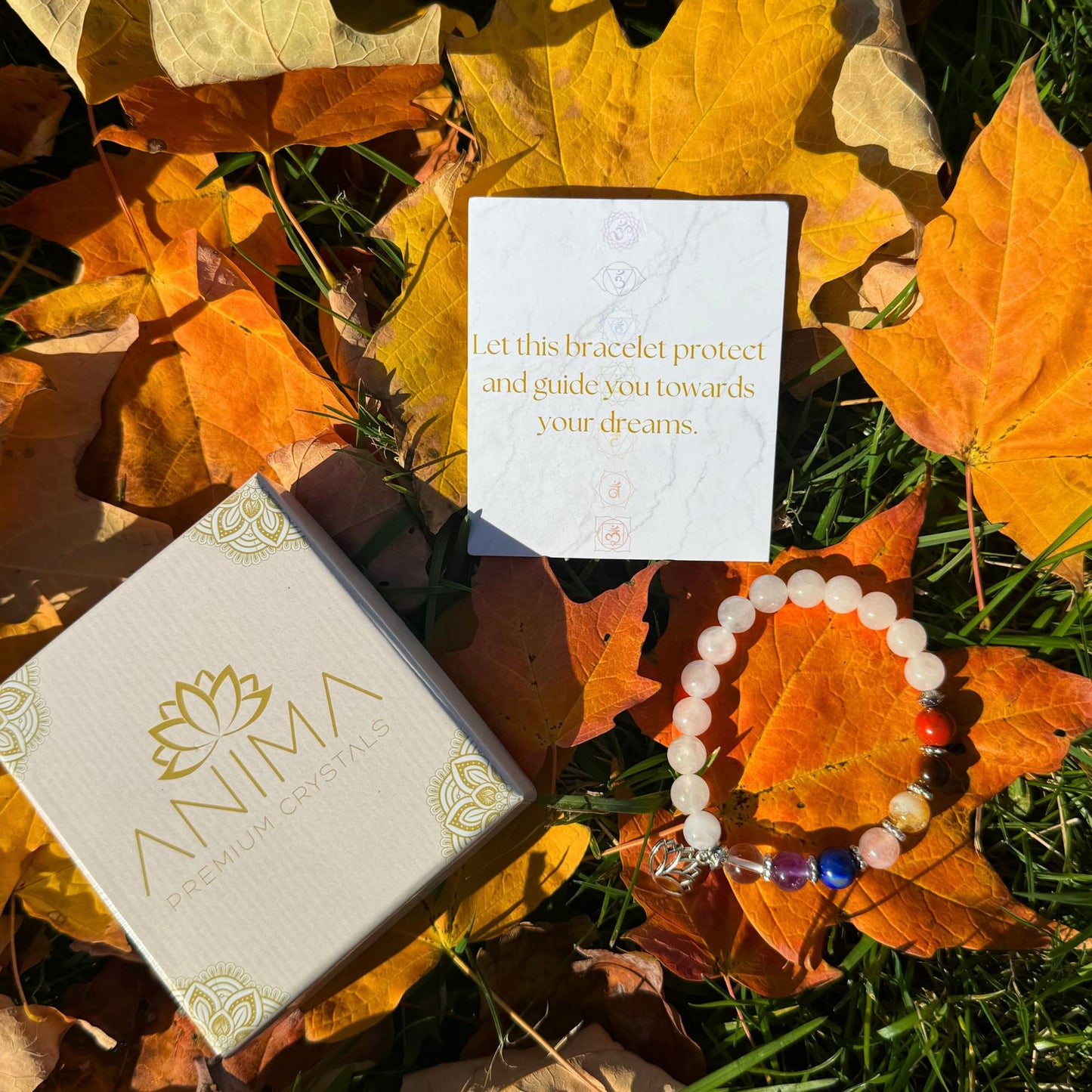Anima Premium 7 Chakra Bracelets for Women - Medium 8mm Beads Real Healing Crystals and Stones Perfect for Balance, Energy, and Abundance - with Lotus Flower and Charged Energy Card