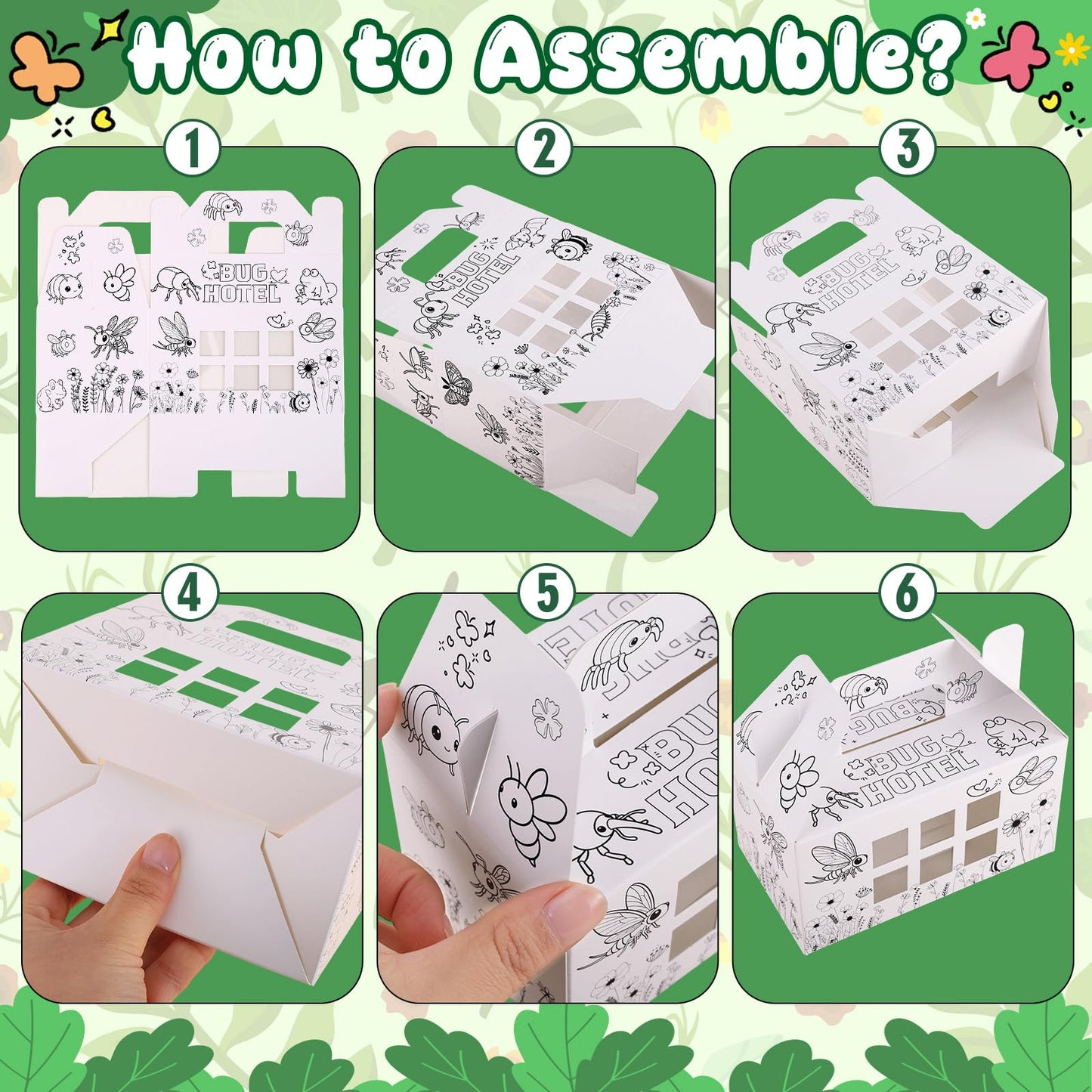 Ailefentene 28 Pack Bug Hotel Box Color Your Own Cardboard Bug Catchers with Stickers, DIY Insect Critters Collection Gable Box with Window for Spring Summer Garden VBS Crafts Party Favors