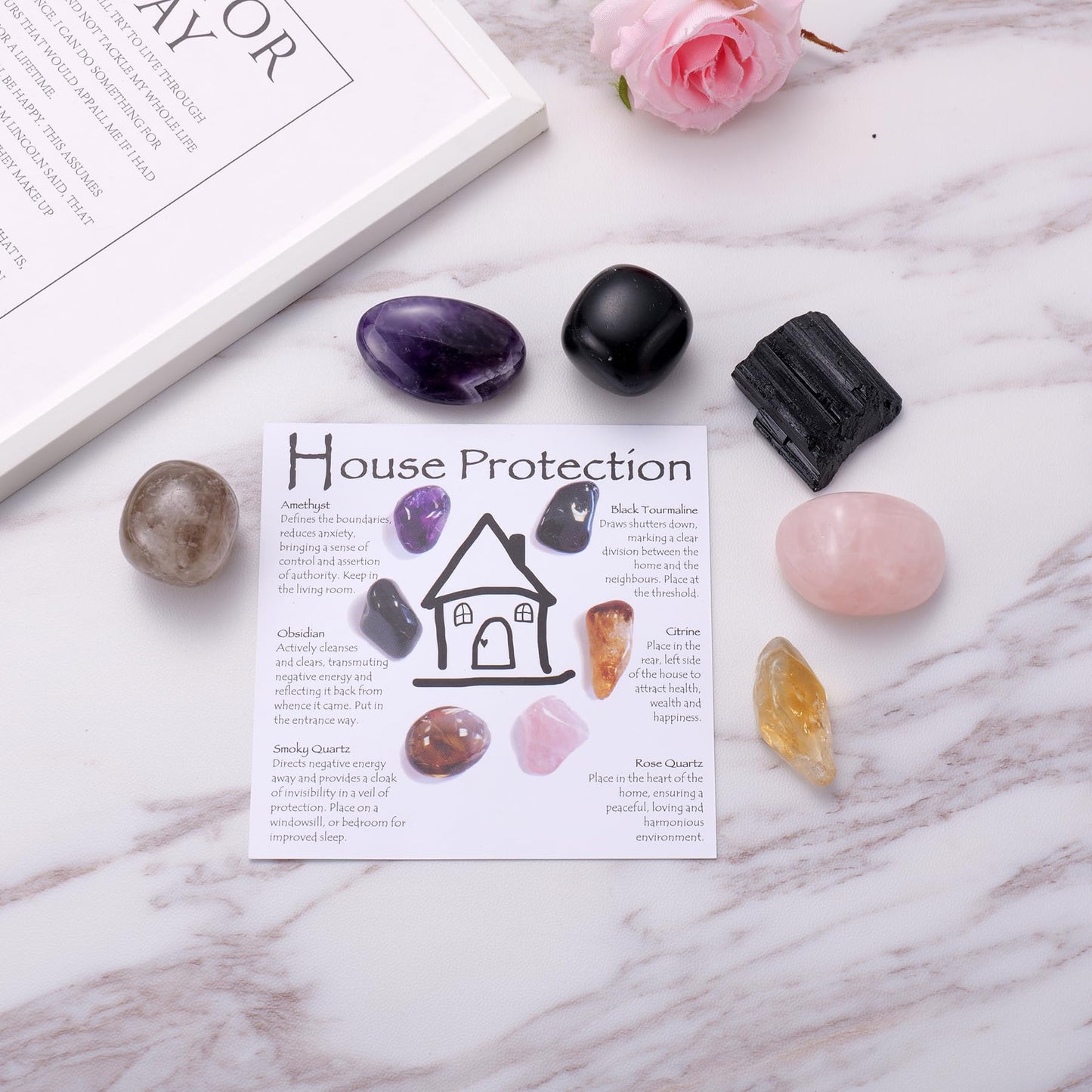 House Protection Crystal Set – Home Protection Crystals for Negative Energy Removal, EMF Cleansing & Spiritual Blessing – New Home Gift, Housewarming Kit, Healing Stones