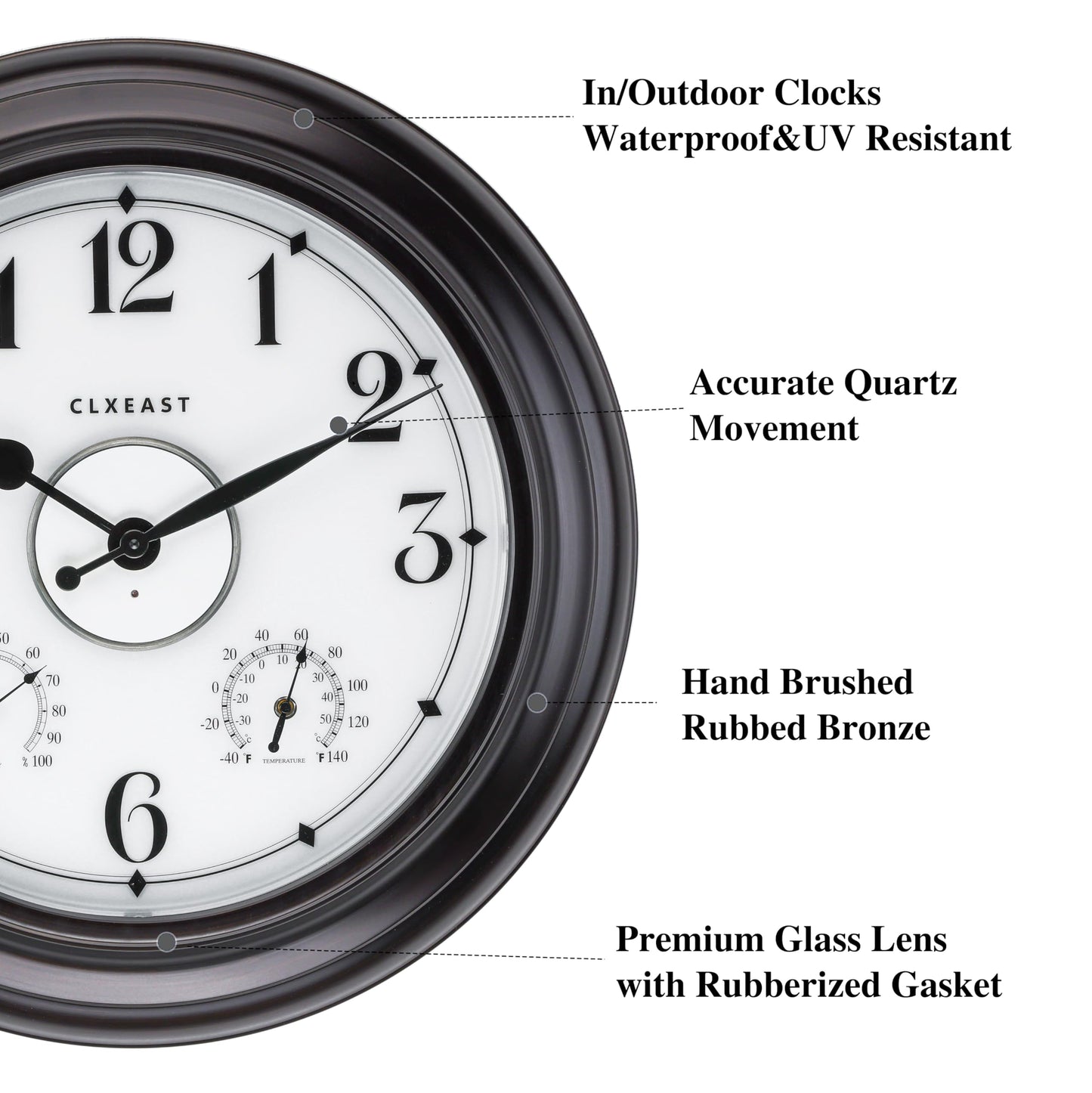CLXEAST 24 Inch LED Self-Illuminated Outdoor Metal Clocks Waterproof, Large Lighted Outdoor Clock with Temperature and Humidity,Oil Rubbed Bronze Black,Spring Garden Decor