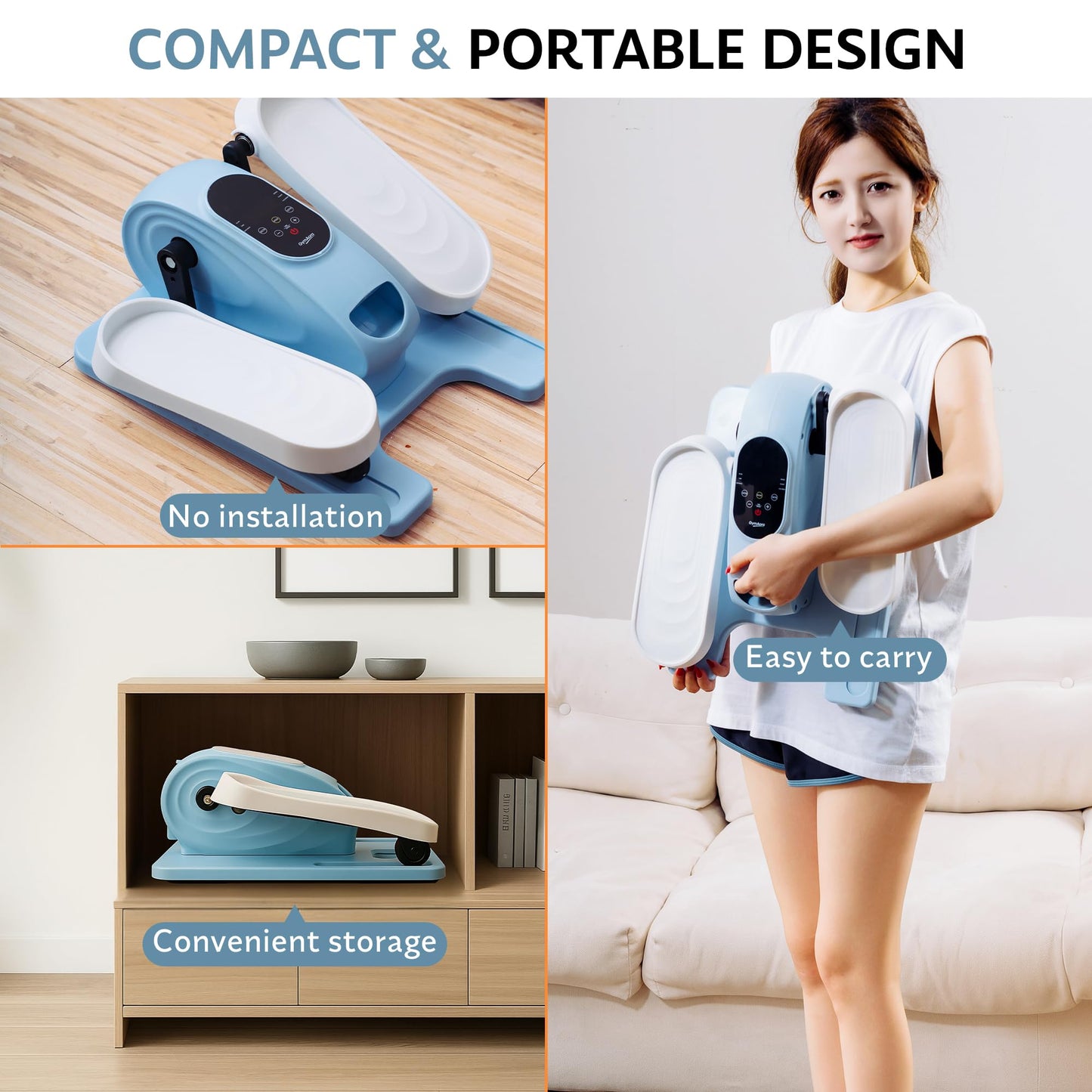 Under Desk Elliptical Exercise Machine, Electric Leg Exerciser with 12 Speeds, Forward & Reverse Modes,Quiet Compact Seated Pedal Stepper Machine with Remote Control for Seniors & Adults (Blue)