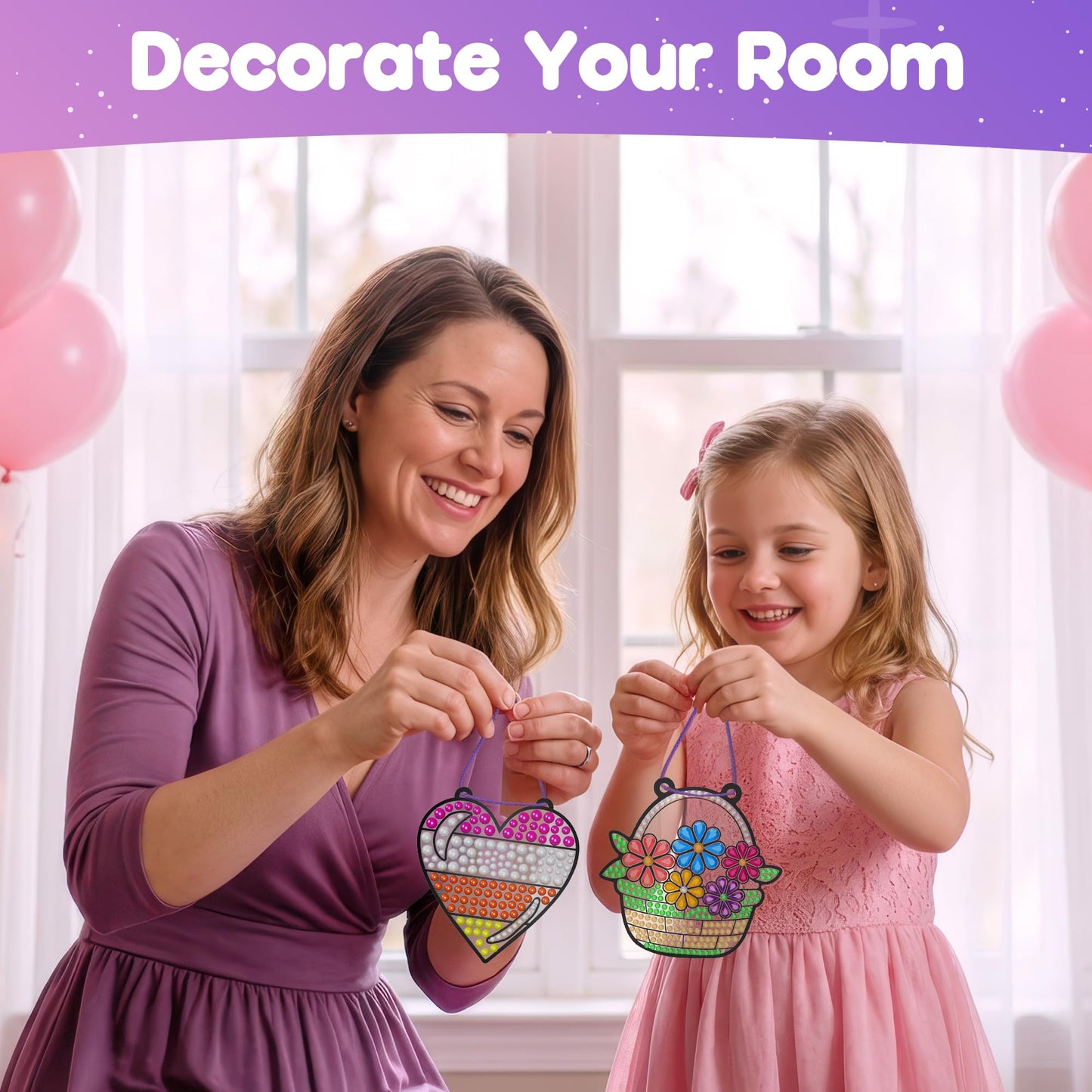 ZIZZ Diamond Painting Suncatcher Kits for Kids: 5PCS Easter Basket Stuffers for Kids, Birthday Gifts for Girls, Art & Crafts Supplies, Party Favors, Creative Toys for Girls Boys 4 5 6 7 8 9 Years Old