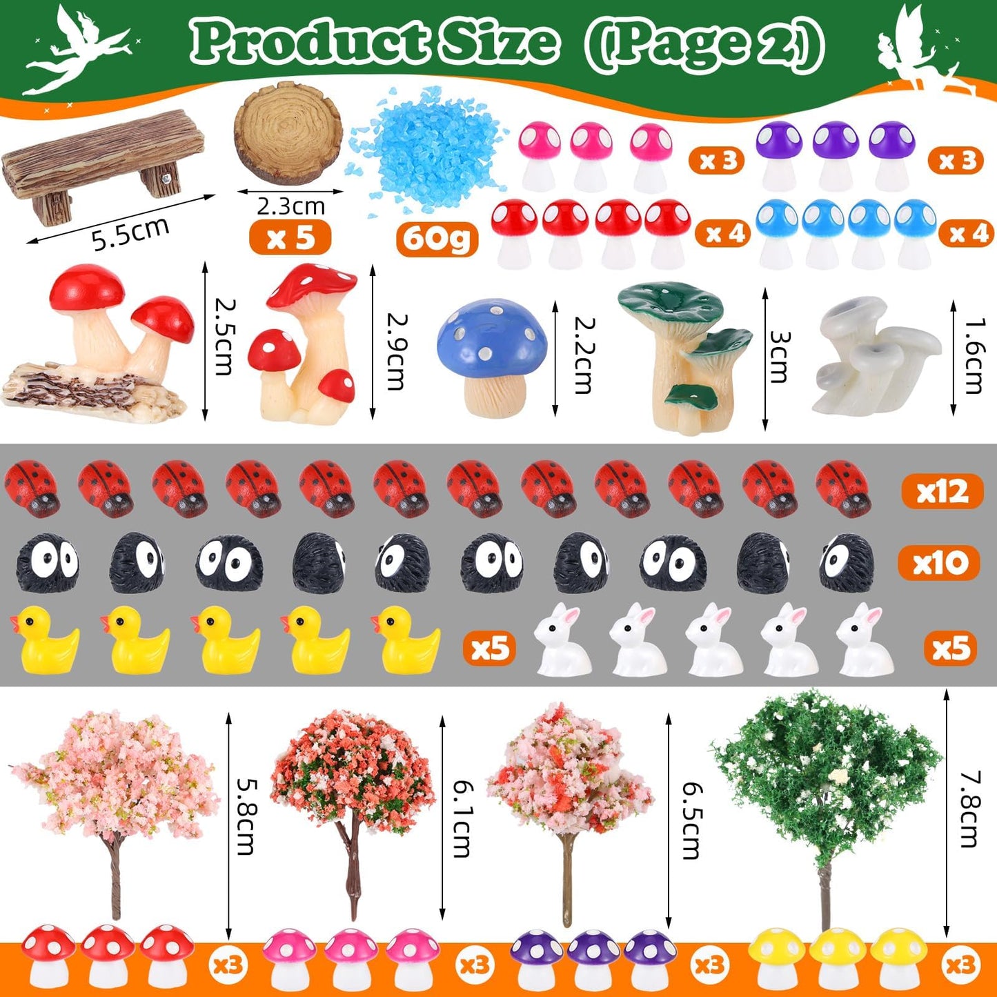 HIYZI 100 Pcs Fairy Garden Accessories Miniatures Figures Kit Micro Landscape Terrarium Ornaments Resin Mushroom Animal Fake Pond Lawn Bridge Garden Dollhouse Decoration