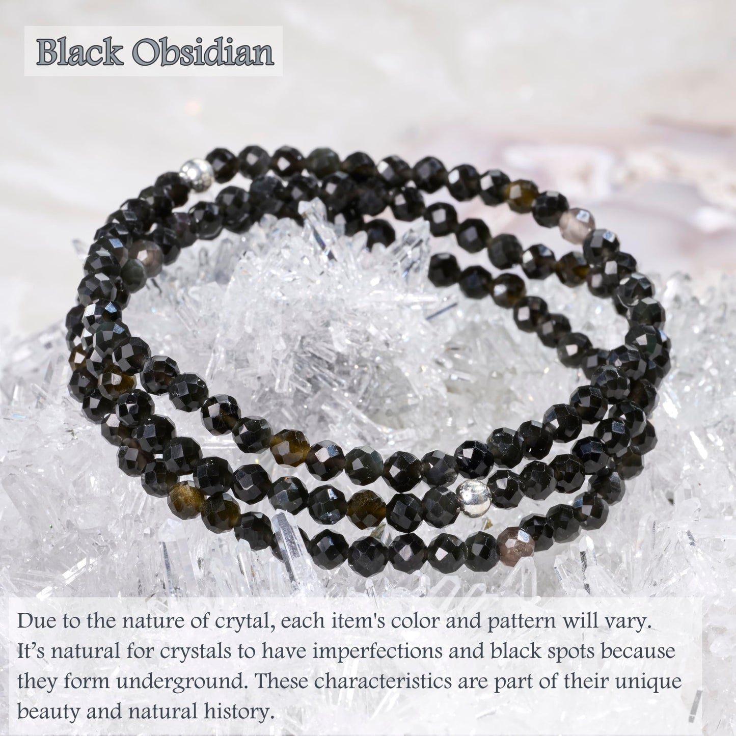 Farfume Black Obsidian - Protection & Clarity - Beaded Bracelets for Women,Handmade Natural Stone 4mm Beads 925 Sterling Silver Stretch Bracelets, Chakra Crystal Gemstone Jewelry Gifts for Mom
