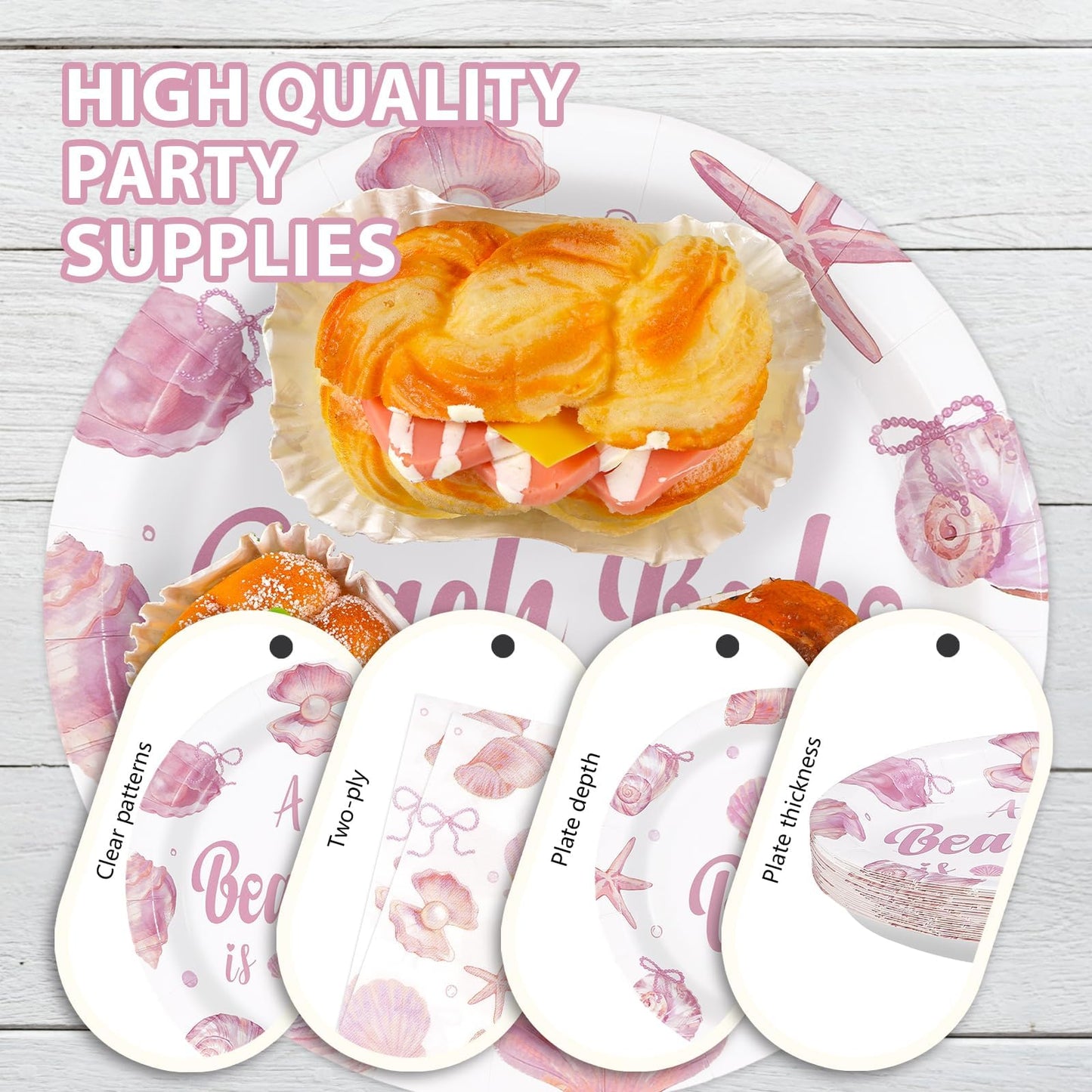 Greencian 96Pcs Under The Sea Party Supplies A Little Beach Babe Is On The Way Plates and Napkins Starfish Seashell Tableware Set for Girls Kids Under the Sea Baby Shower Party Decorations Serves 24