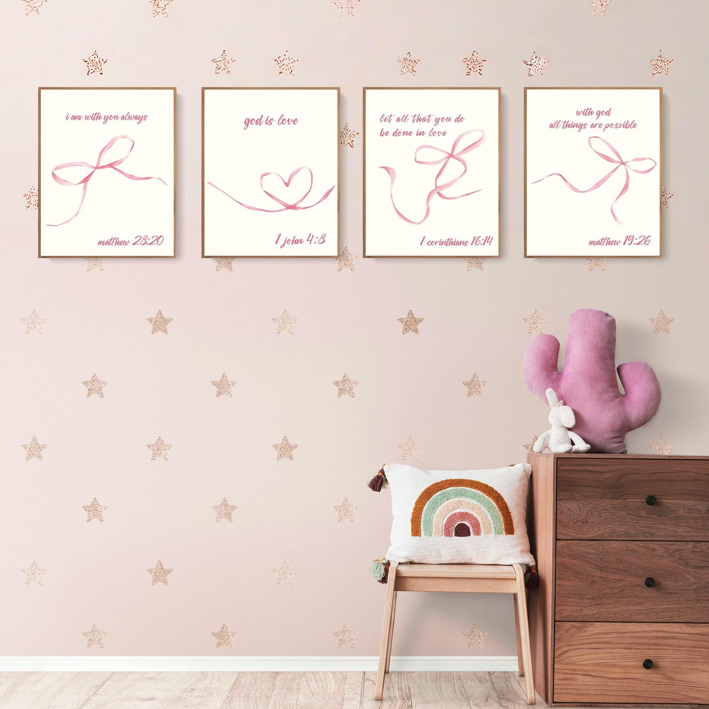LARTSFRO Coquette Pink Bow Wall Art Decor Posters, Pink Bow Room Bedroom Bathroom Dorm Wall Art Decor Aesthetic for College Teen Girls Gifts, Inspirational Bible Verses Bow Wall Decor, 10x8 Inch Set of 4 Bow Pictures UNFRAMED
