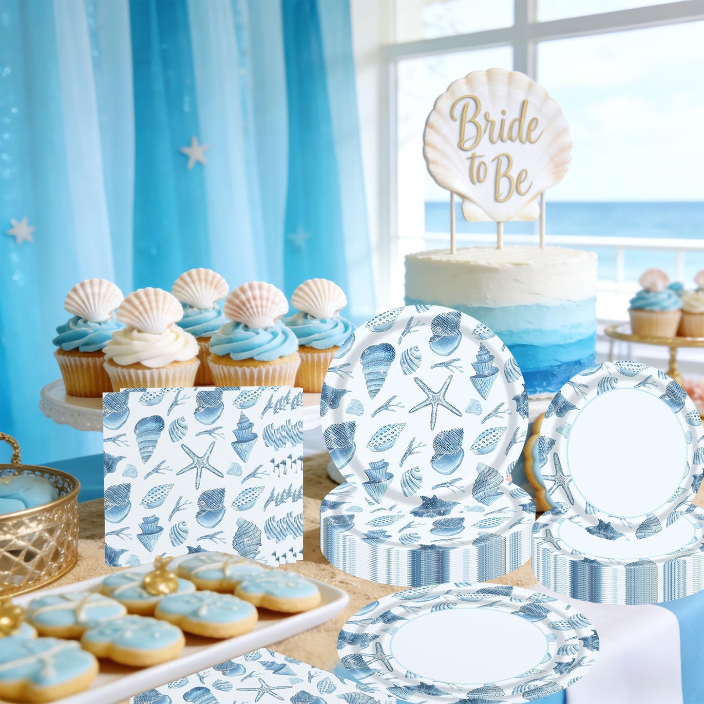 Seashell Beach Plates and Napkins Ocean Under the Sea Party Decorations Under the Sea Paper Plates Napkins Disposable Beach Shells Birthday Wedding Party Supplies