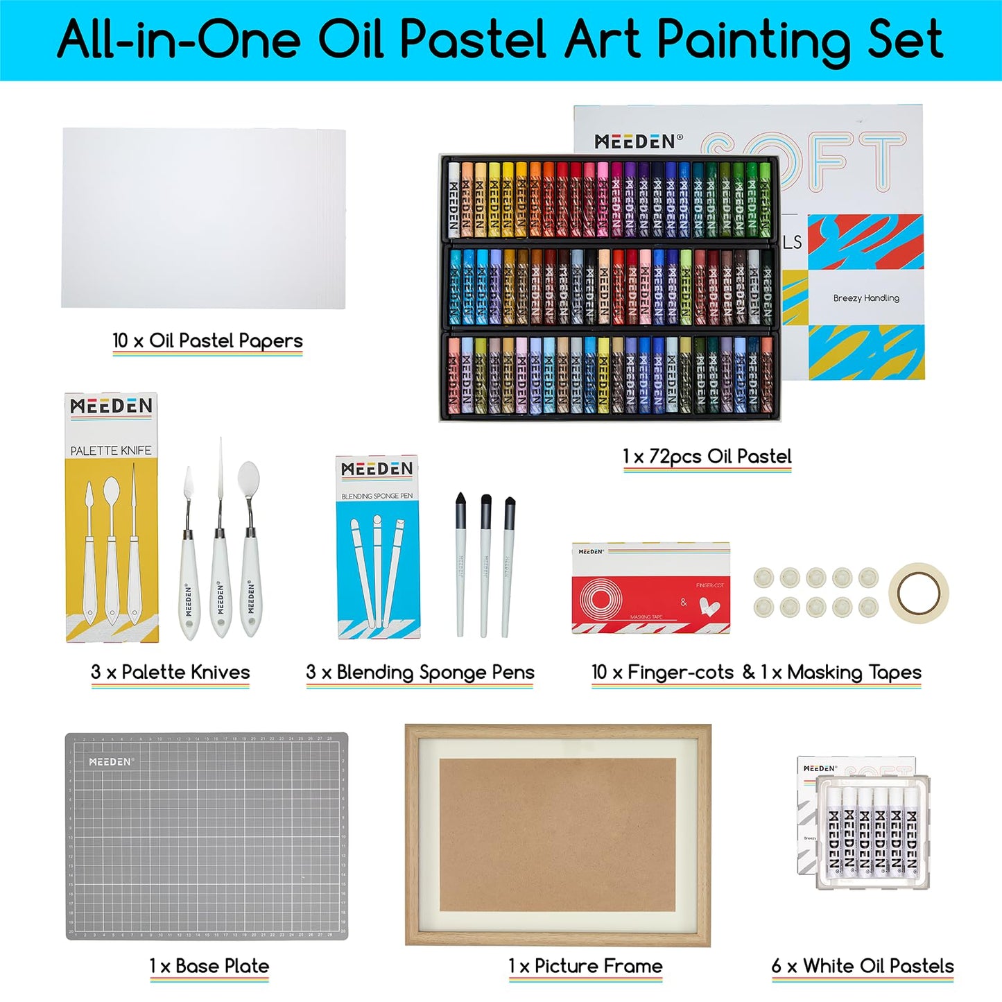 MEEDEN Soft Oil Pastels Set: 102Pcs Oil Pastel Kit with 72 Colors & 6 White Pastel - All in One Oil Crayons with Paper, Palette Knife, Masking Tape - Art Supplies for Artists Beginners Adult Christmas