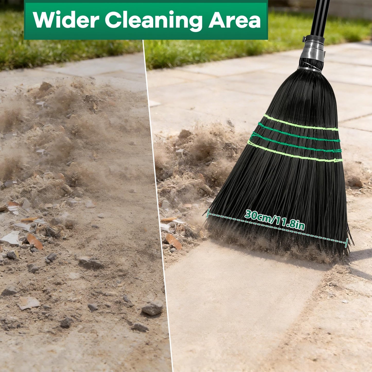 Heavy-Duty Outdoor Broom with Stiff Bristles, Outside Large Commercial Brooms with 60 Inch Long Handle for Sweeping Outdoor Garage Yard Patio Commercial Industrial