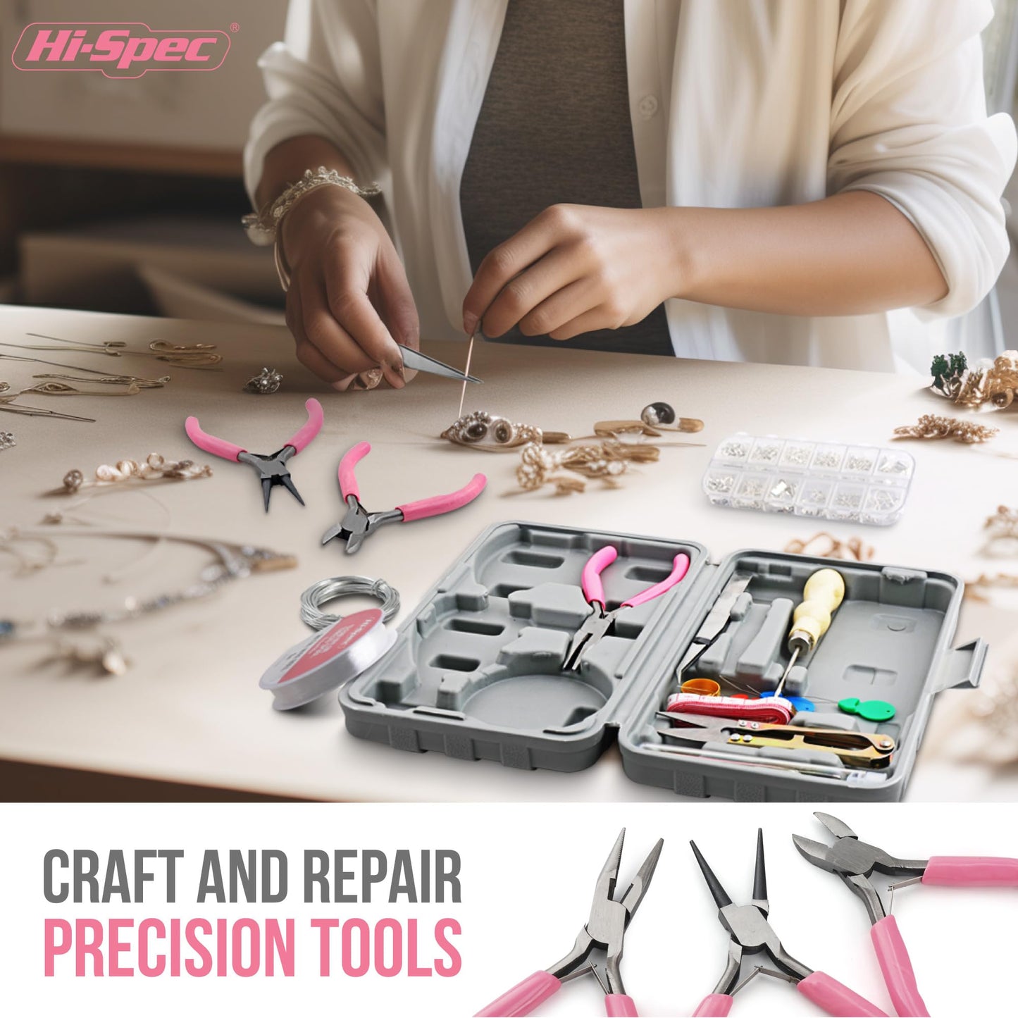Hi-Spec Jewelry Making Supplies Kit for Adults with Findings Accessories Box Set. Pliers & Wires for Handmade Bracelets, Necklaces, Earrings and Charms Arts & Crafts