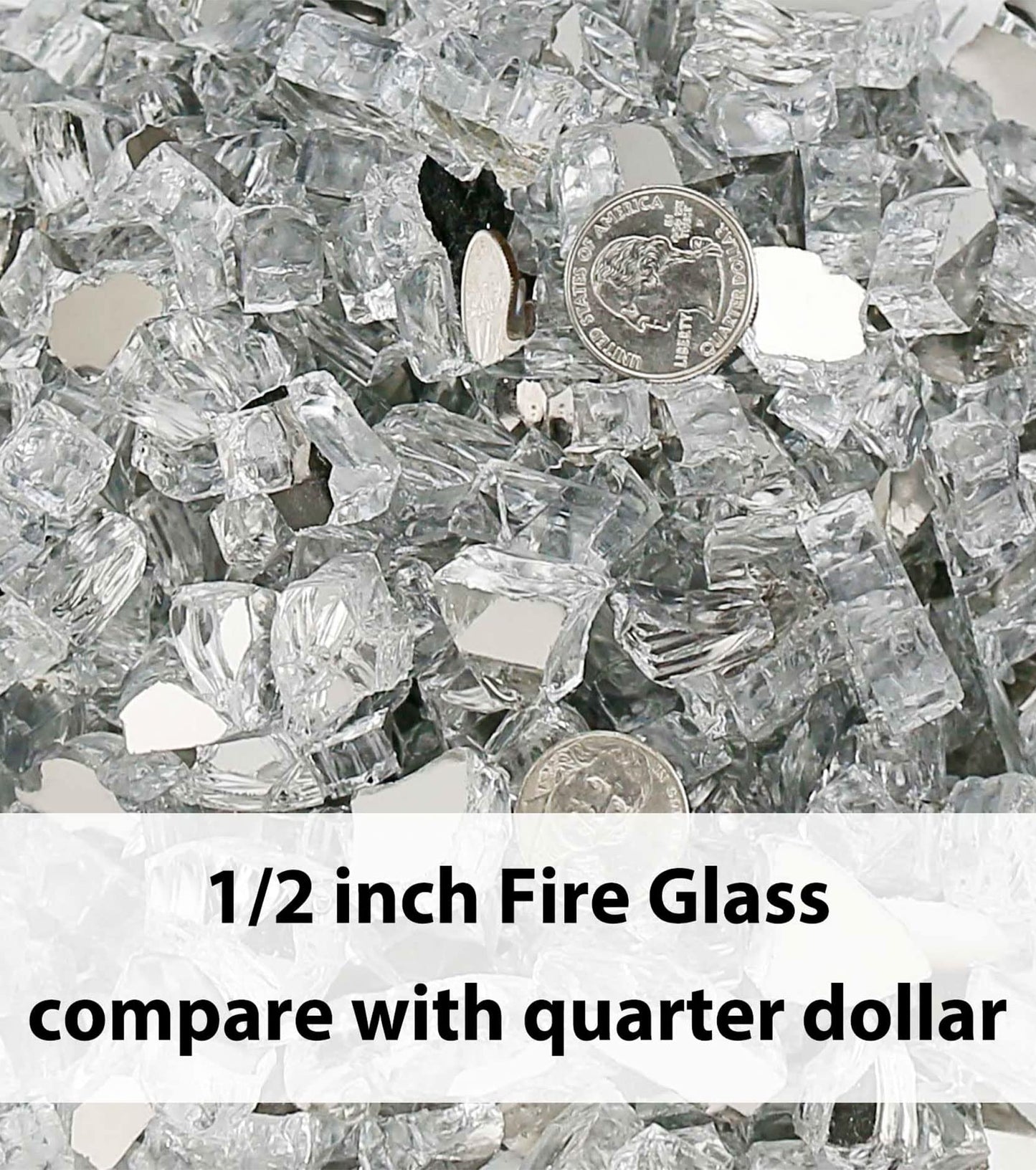 GRISUN 20 Pounds White Fire Pit Glass - 1/2 Inch Reflective Tempered Fire Glass Rocks for Natural or Propane Fireplace, Safe for Outdoors and Indoors Firepit, High Luster