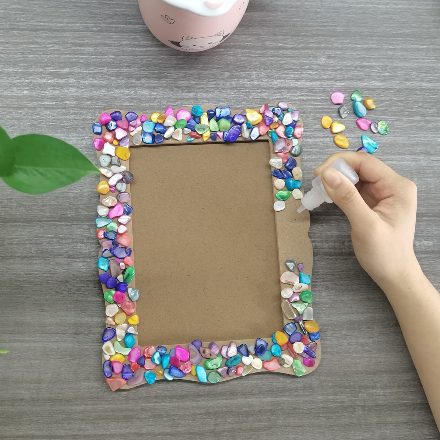 WOOPSOO Diy Picture Frame kit Handmade Shell Fragment Decoration Picture Frames Family Gifts Crafts Photo Frame for Kid 7 inch Wooden Picture Seashell Frames for Crafts Birthday Party