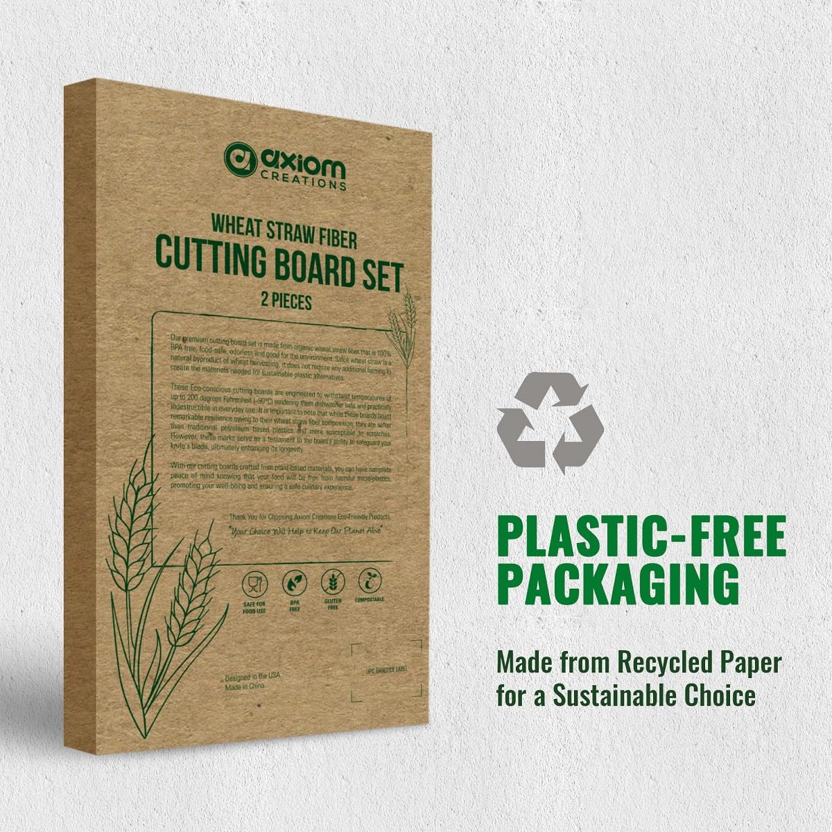 AXIOM CREATIONS 2-Piece Reversible Cutting Board Set Made from Natural Food Grade Wheat Straw Material - Eco-Conscious Alternative to Plastic - Gluten Free & BPA Free Chopping Boards for Kitchen