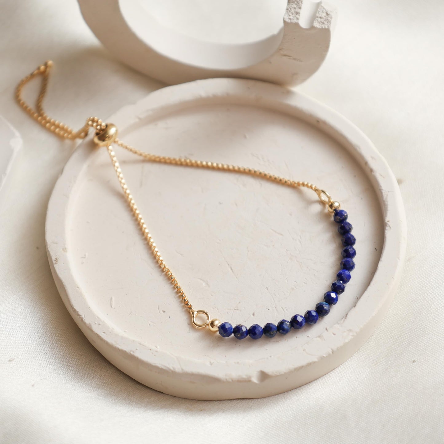 Gempires Birthstone Beaded Bracelet, Lapis Lazuli Bracelets, September Birthstone Jewelry, Bolo Bracelet, Gift for Her, 14k Gold Plated Chain (6-9 Inch Adjustable Length)
