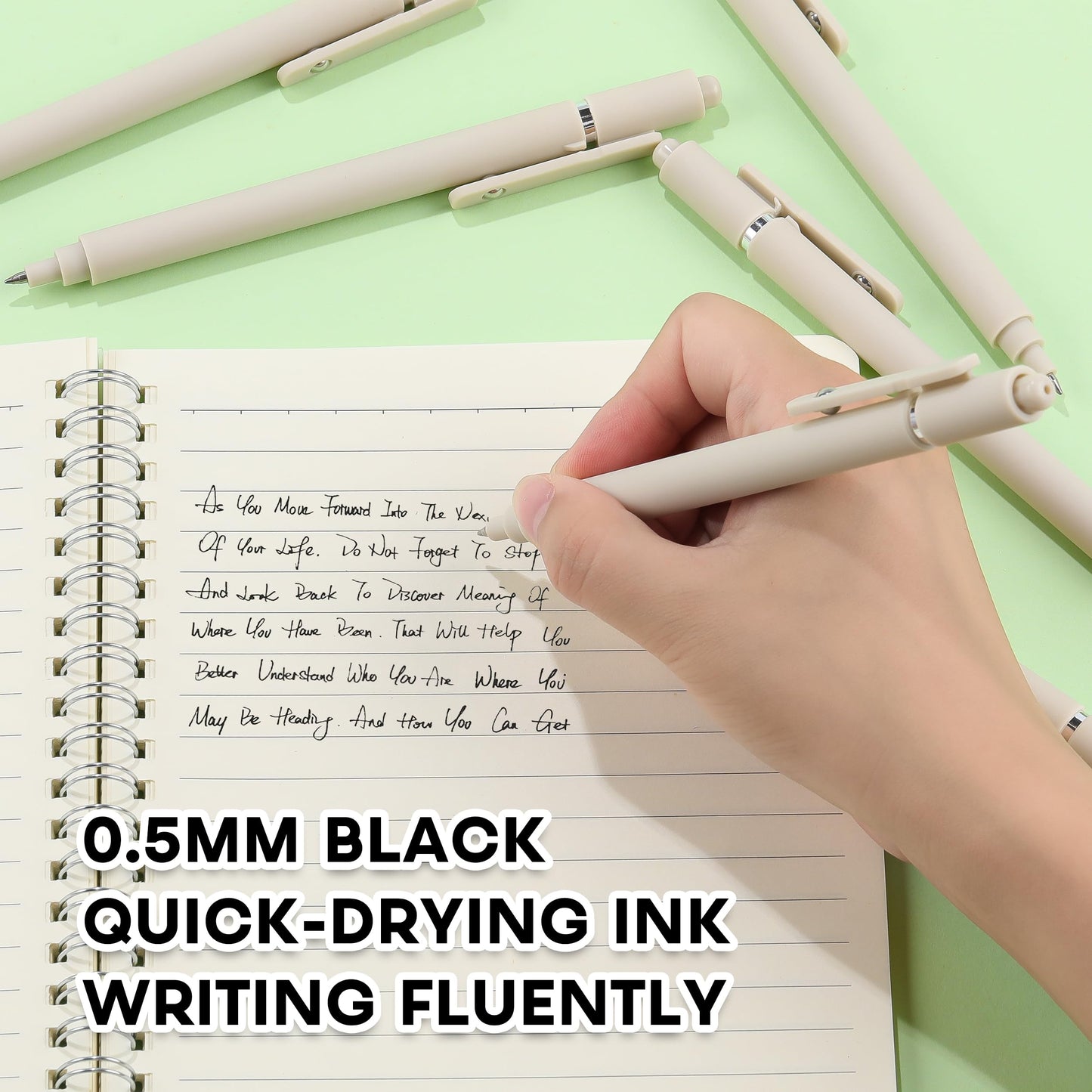 RIANCY Aesthetic Pens Beige Pens 5Pcs 0.5mm Quick Dry Black Ink Gel Pens Fine Point Smooth Writing Cute Pen Japanese Stationary Home Work Essentials Nurse School Gifts Office Supplies