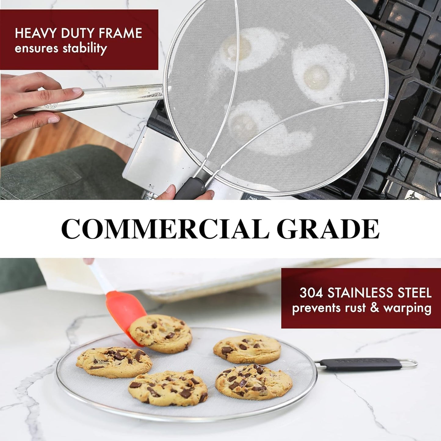 Stainless Steel Grease Splatter Guard, Fine Mesh Cover, Grease & Oil, Splatter Screen for Frying Pan, Cooking Pots, with Comfort Grip Handles (9.5/11.5/13 inches)