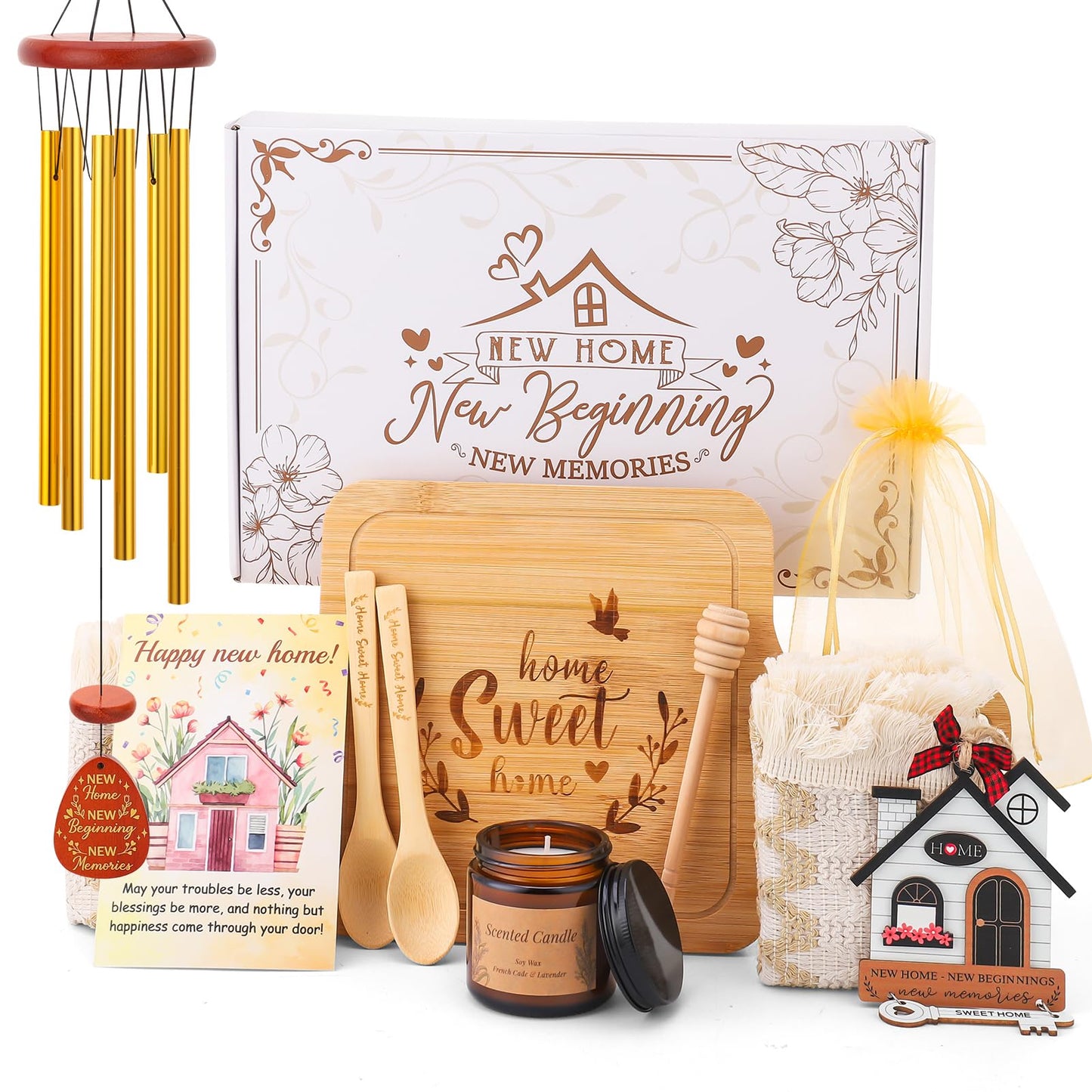 Hoemwarm House Warming Gifts New Home,10 Pcs New House Essentials Closing Gifts for Homebuyers,Gift Basket with Serving Boards Realtors Closing Gift for Women Men